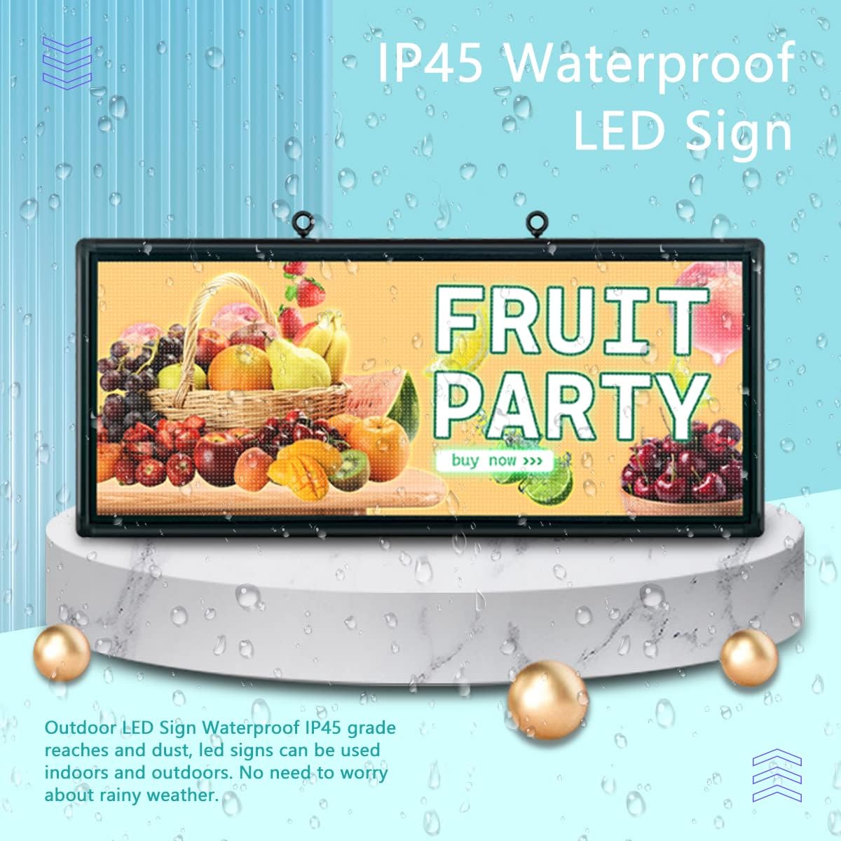 P6 40″ × 18″ Wi‑Fi Programmable Outdoor Full‑Color LED Sign – Waterproof, Easy to Use, Supports Text, Images & Video Advertising