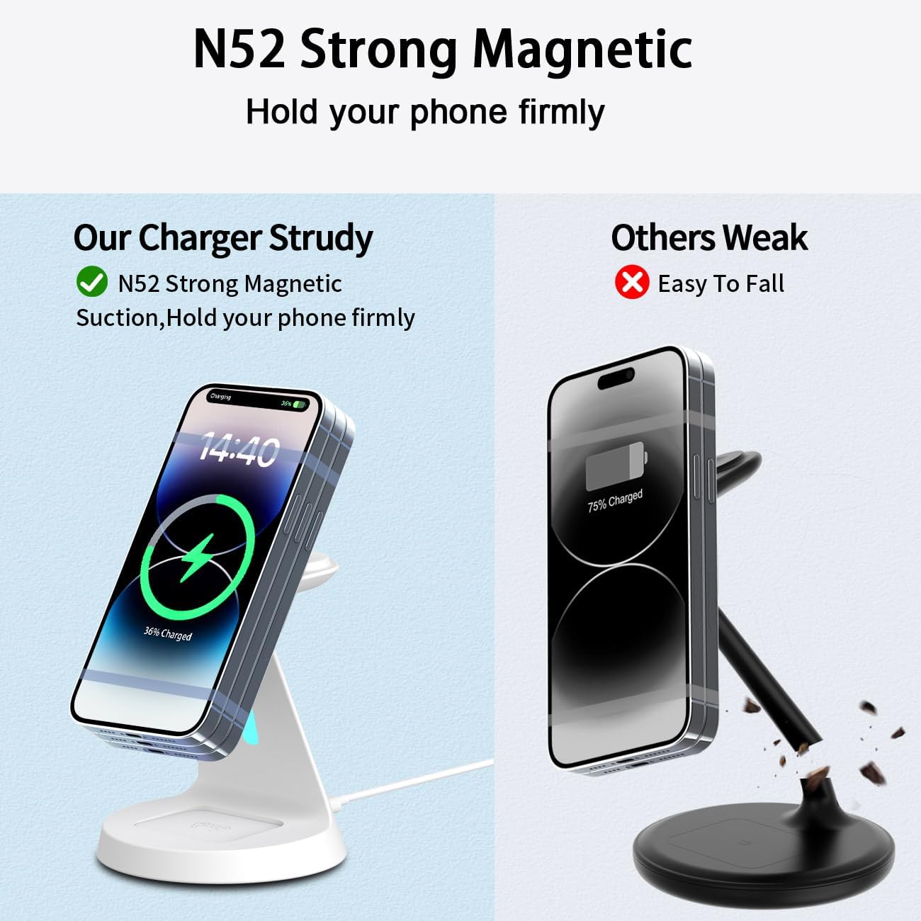 3 in 1 Wireless Charging Station for Apple Magsafe Charger Stand,Fast Magnetic Wireless Charger Station for iPhone 17 Air 16 15 14 13 12 Series,Airpods,Apple Watch
