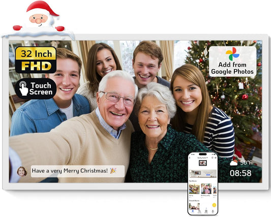 NexFoto 32 Inch Touchscreen Large Digital Picture Frame, 64GB WiFi Electronic Photo Frame, Add Photos from Google Photos, Easy to Share Videos, Gifts for Christmas/Mom/Grandparents, White
