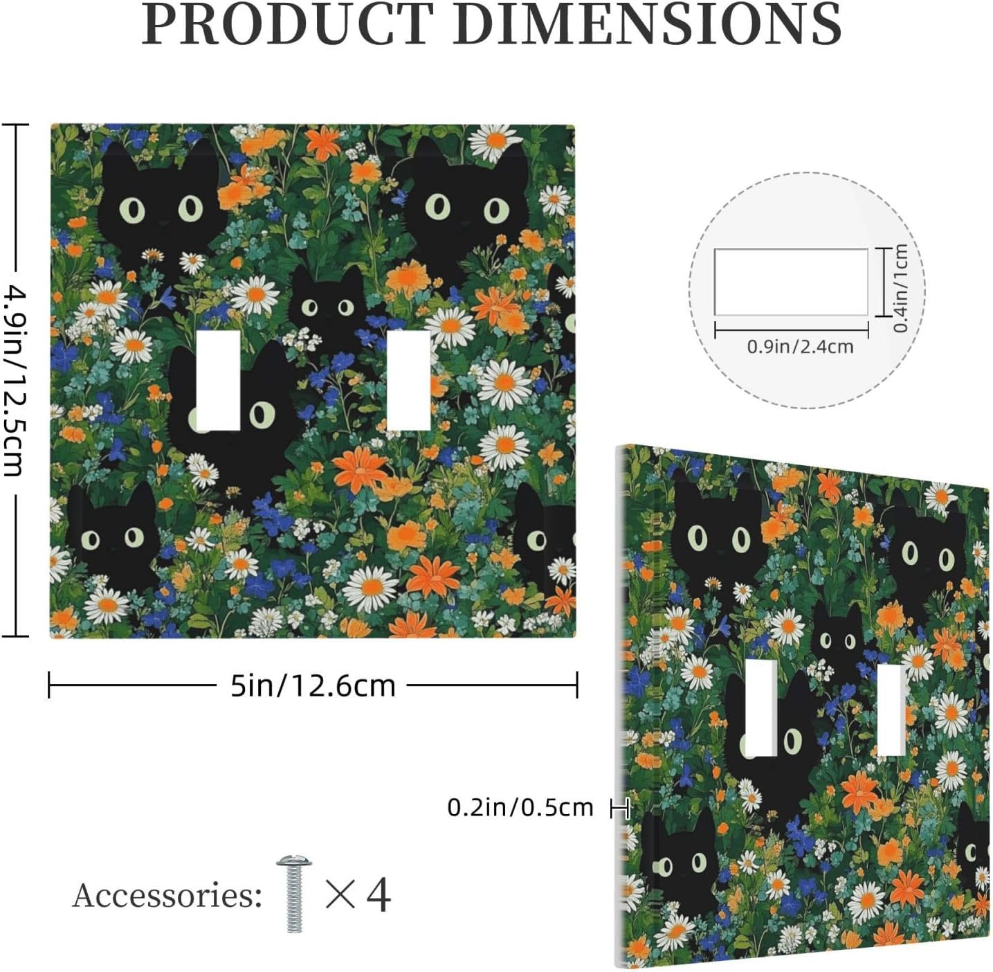 Boho Funny Black Cute Cats Daisy Wildflower Decorative Switch Plates 2 Gang Double Toggle Outlet Light Switch Cover Wall Plate Electrical Faceplate For Kids Room Bed Room Decor