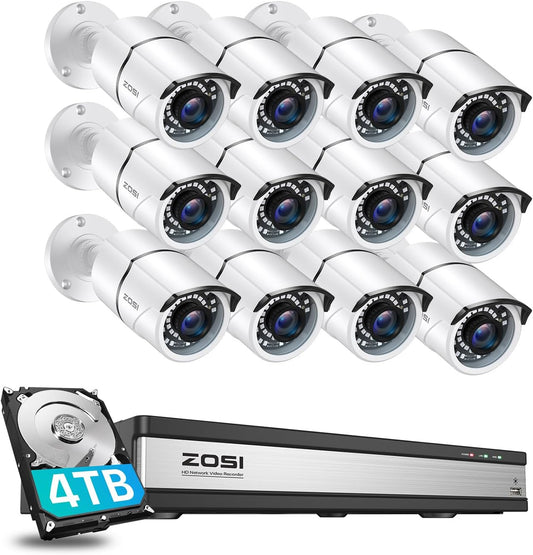 ZOSI H.265+ 1080p 16 Channel Home Security Camera System, 16CH DVR with AI Human Vehicle Detect, 12 x 1080p Surveillance Camera Outdoor, 120ft Night Vision, 105°Wide Angle, Remote Access, 4TB HDD