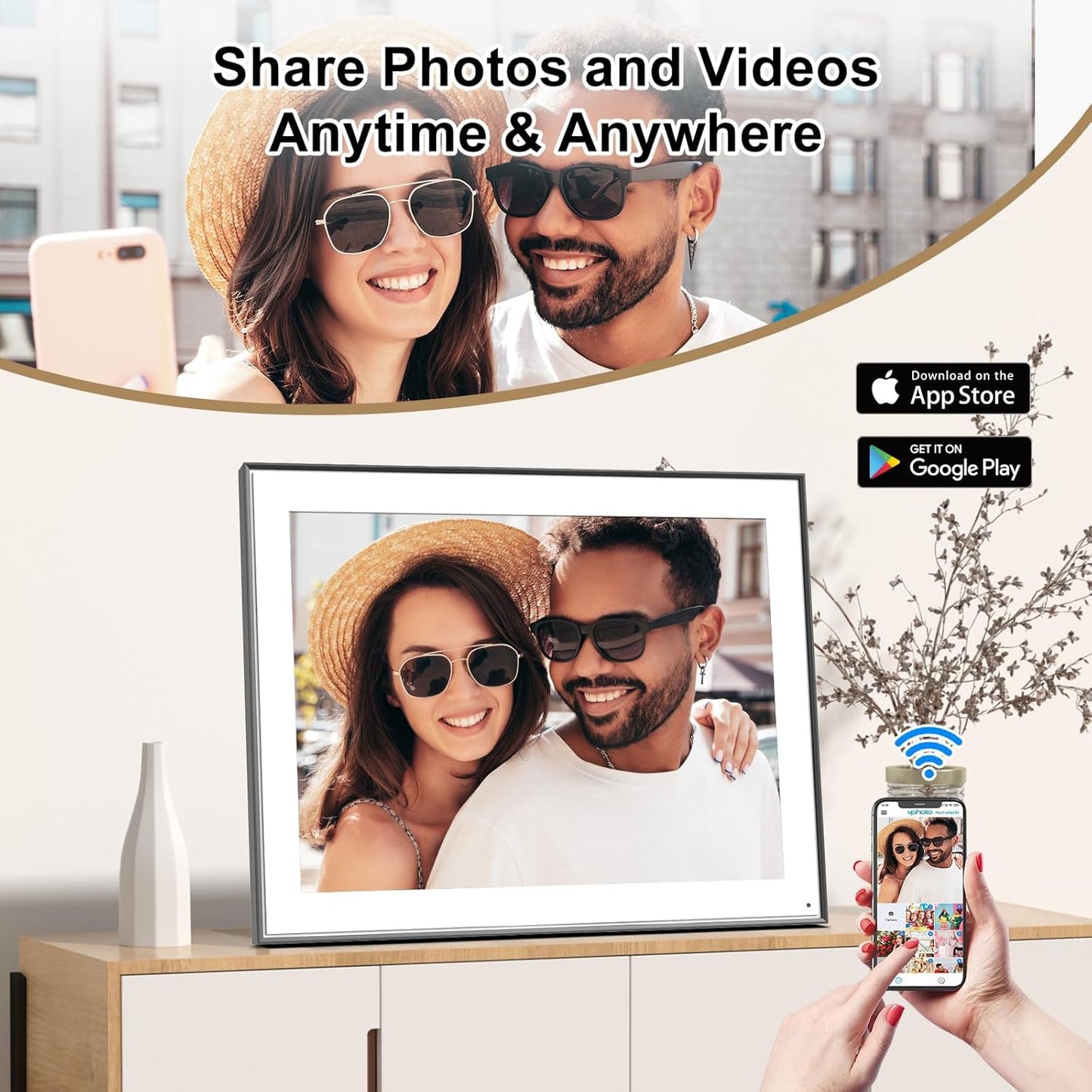17" Digital Picture Frame Large-WiFi-Photo-Frame - 1280 * 960 FHD Touchscreen Display, 32GB Electronic Frame, Wall Mounted, Load Photos and Videos from Phone via App Email, Free Cloud, Gifts for Mom