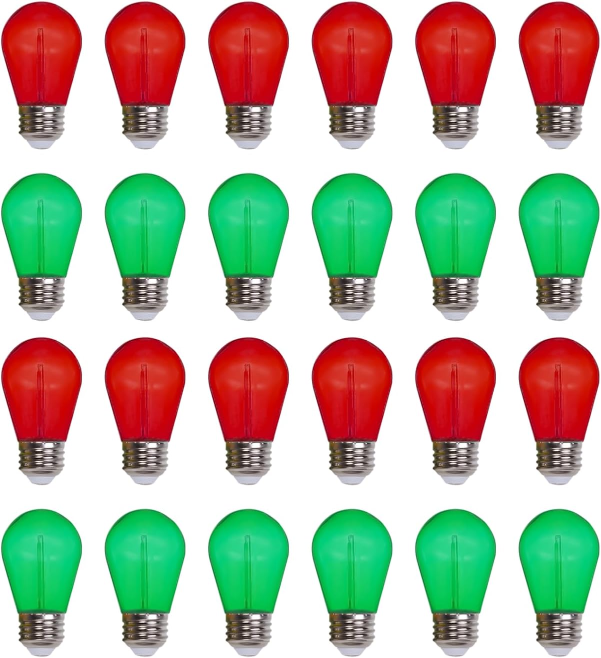 Jslinter Colored String LED Light Bulbs - 1 watt Plastic Outdoor Indoor S14 Bulbs for Christmas String Light Replacement - Shatterproof - E26 Base - 24Pack - Red/Green