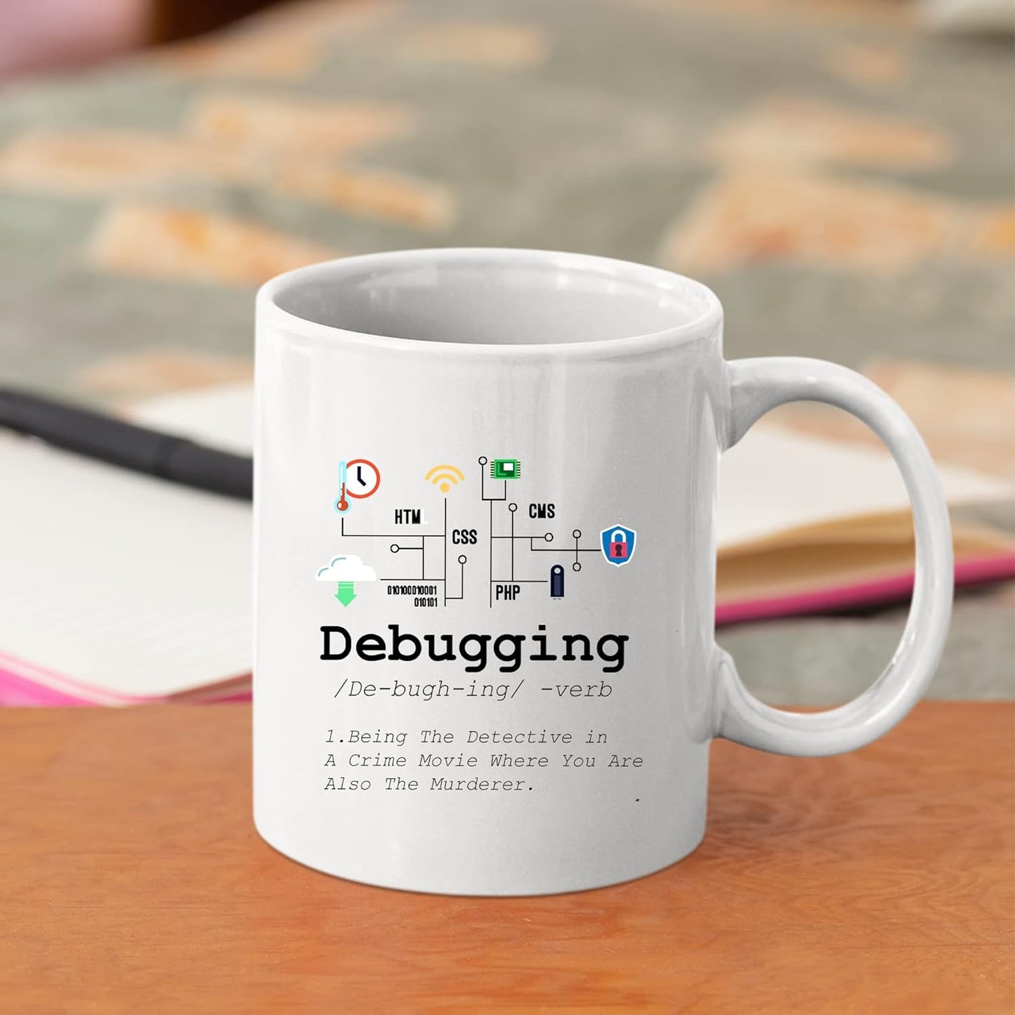 Panvola Debugging Definition Mug Funny Gift Computer Programmer Programming Coding Code IT Tech Support Coffee Ceramic Cup 11 oz (White)