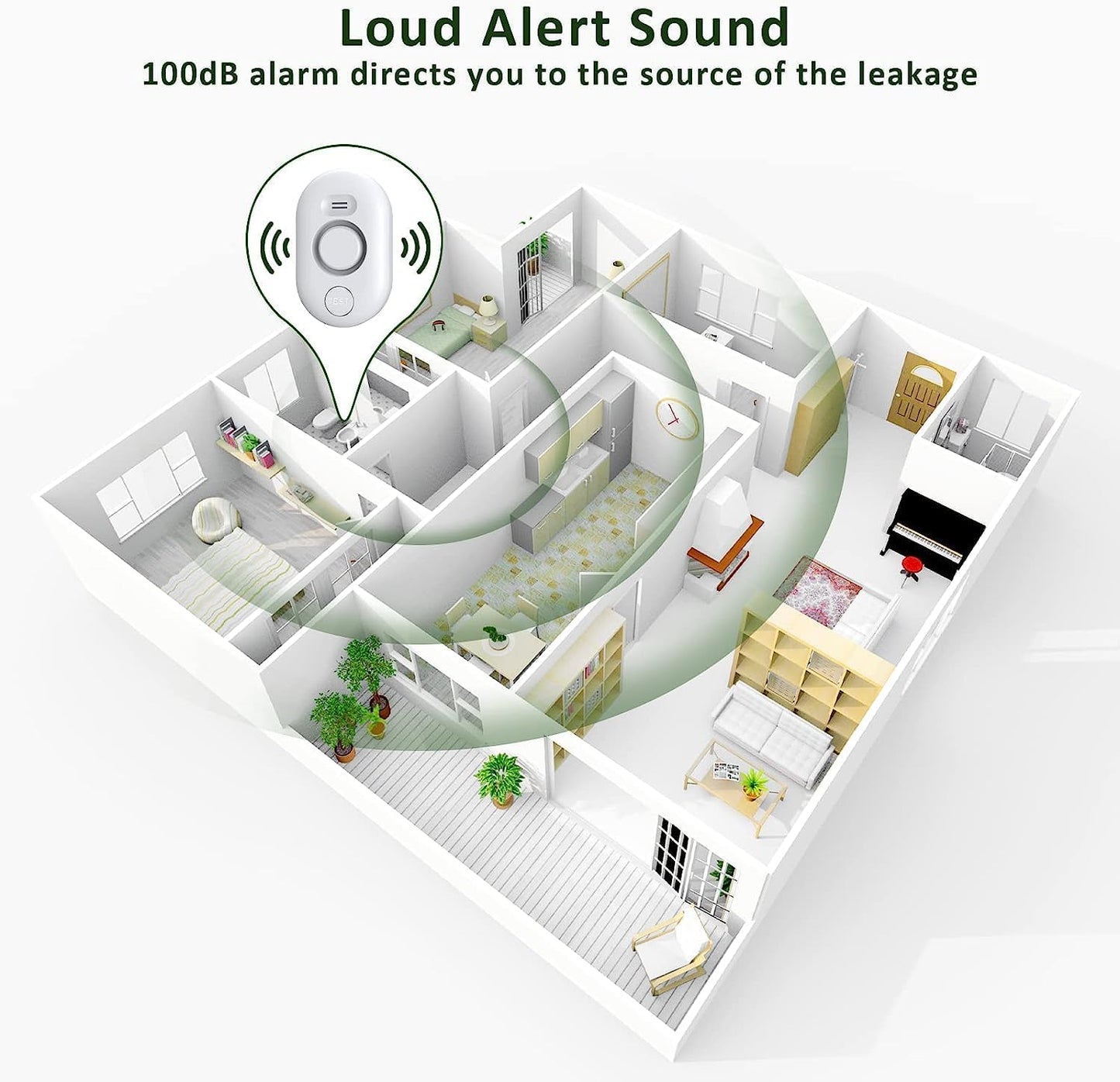5 Pack Water Leak Detectors for Home, 100dB Water Sensor Alarm for Basement,Flood Leakage Detection Devices for Pipe/Drain/Sink/Faucet Drip Alert,Floor Flooding in Bathroom/Kitchen/Toilet/Laundry Room