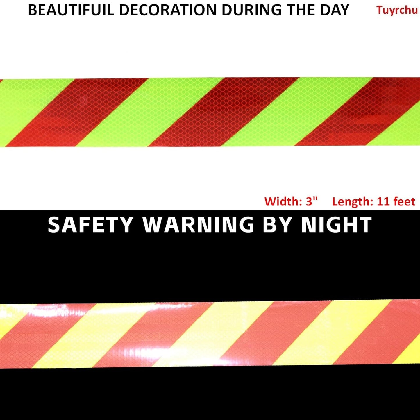 Non Fading Reflective Tape Outdoor Waterproof 3 inch Wide, High Visibility Industrial Marking Tape, Safety Adhesive Stickers (11 feet)