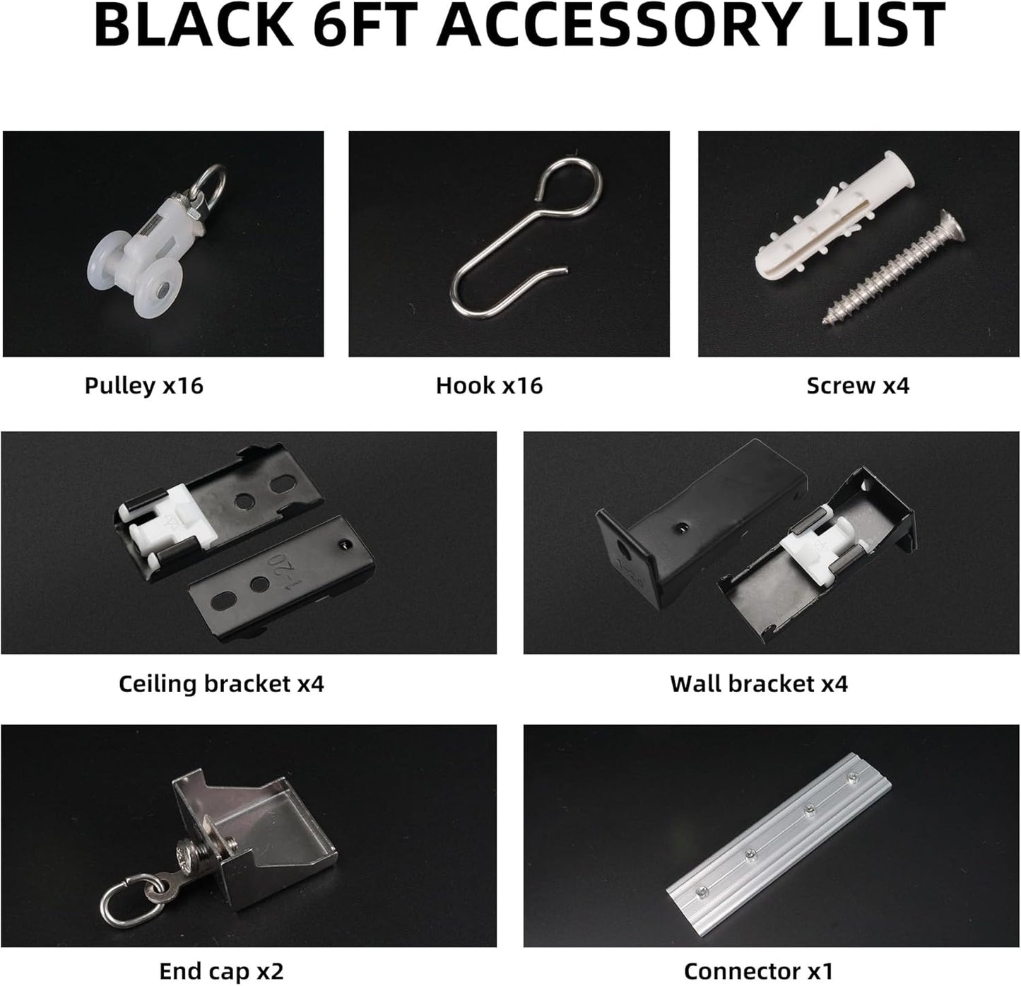 Curtain Track for Ceiling or Wall, Heavy Duty Aluminum Alloy with Smooth Sliding, Easy to Install, Black, 3ft To 6ft