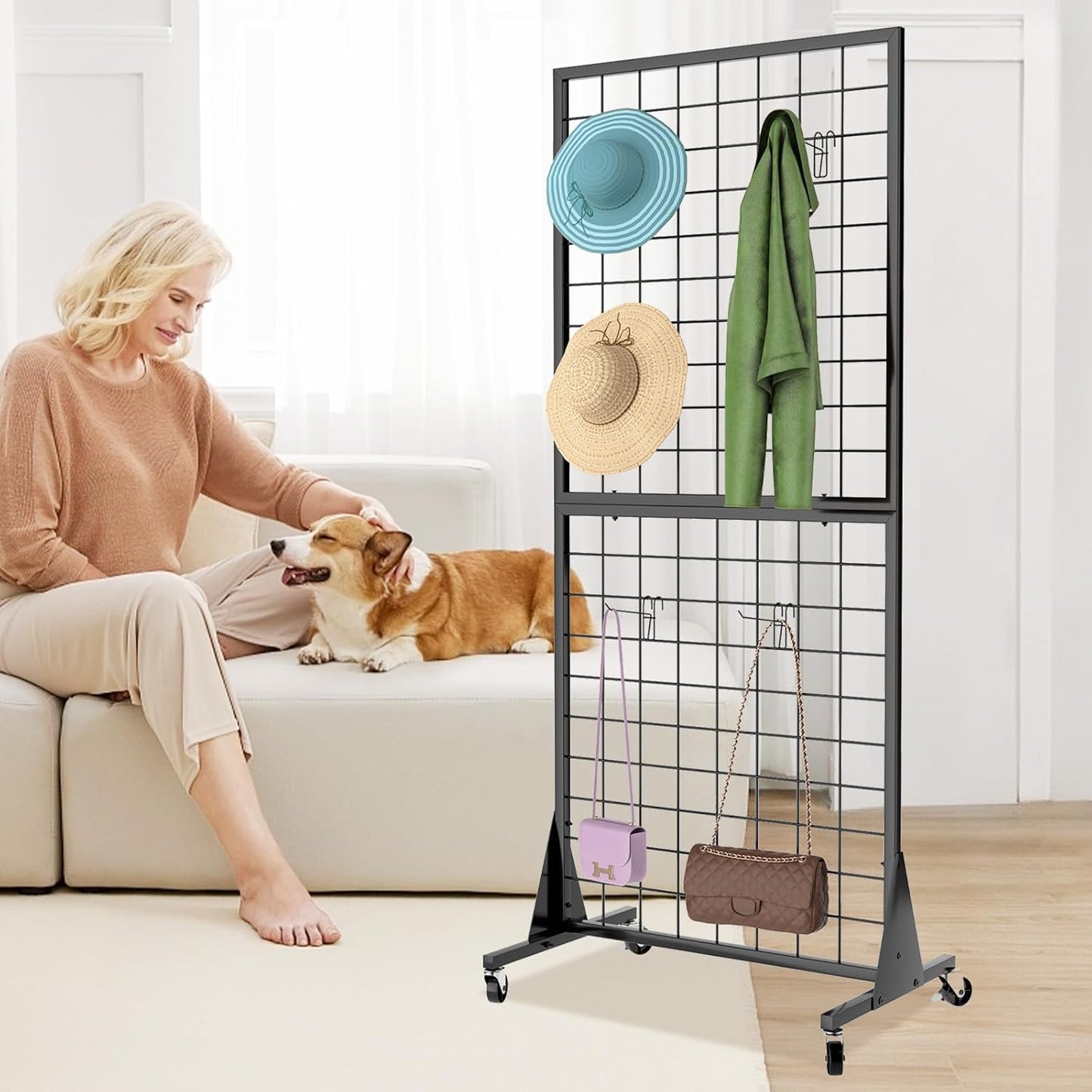 3-Pack 2'x5.5' Ft Gridwall Panel Display Stands Heavy Duty Floor Standing Retail Display Rack with Triangle Base for Retail Art Show With 20 Hooks Christmas and Thanksgiving Outdoor Decoration Display Stand (1)