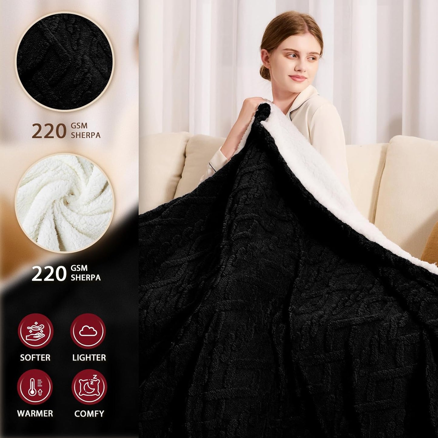 Heated Electric Blanket Queen Size-84"x90" Heating Blanket with 10 Heating Levels & 5 Time Settings Over-Heat Protection，Winter Warmer for Adults with ETL Certification（Black）