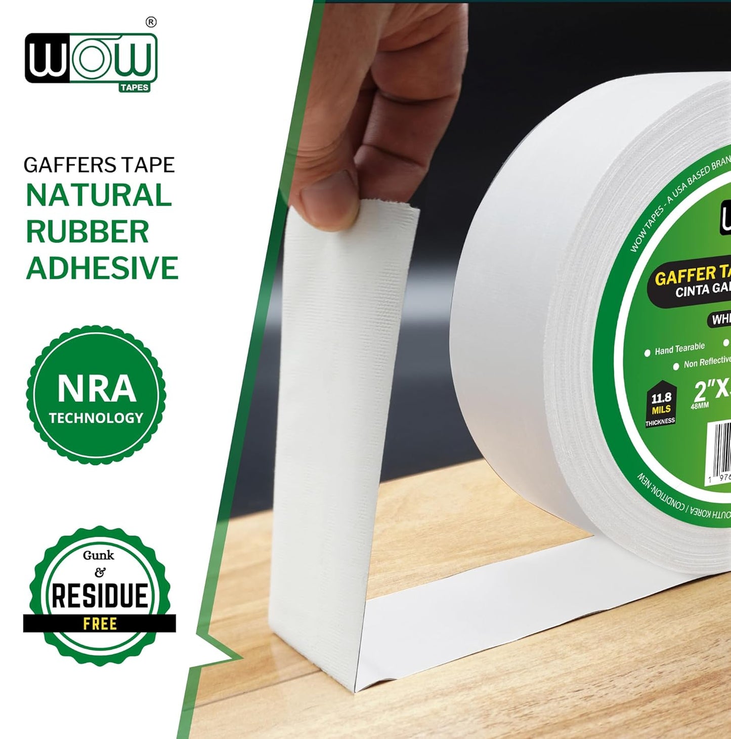 Wow Gaffers Tape 2 Inch White - 50 Yards (Pack of 6), Residue Free, Non-Reflective & Heavy-Duty - Professional Grade White Gaff Tape - Ideal for Photography Backdrop, Cables, Cords & Floor Taping