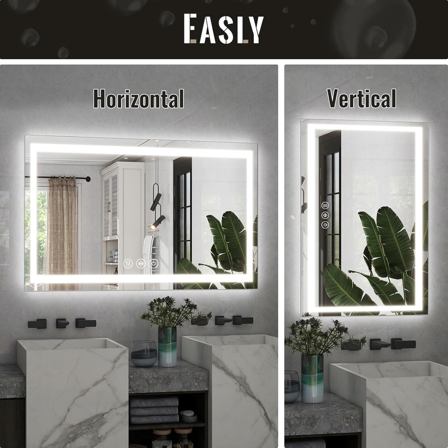 26x38 Inch LED Bathroom Mirror with Lights for Wall - Backlit + Front Lit, 3 Color Modes, Anti-Fog, Tempered Glass - Wall Mounted Modern Vanity Mirror