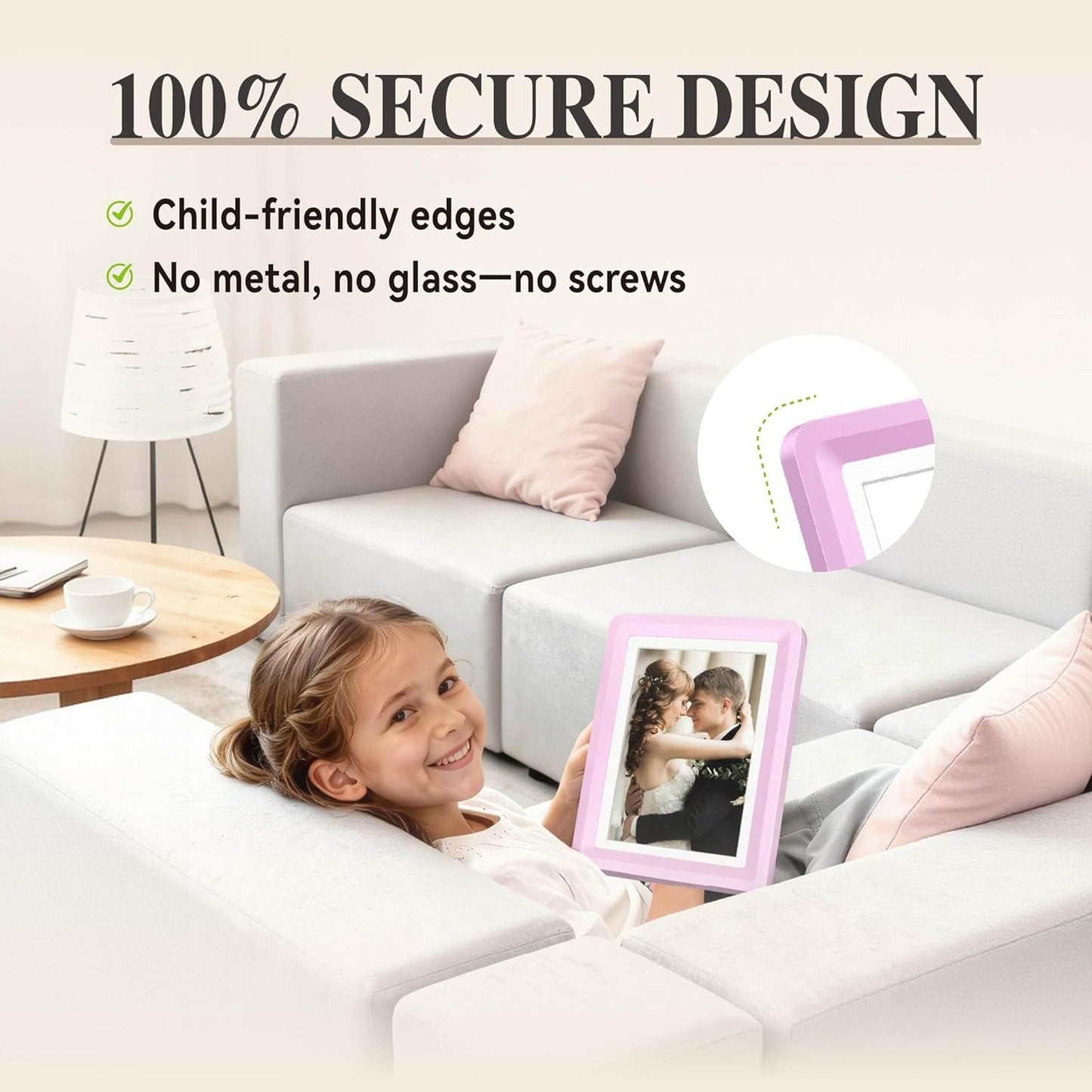 Pink 5x7 Picture Frame with Acrylic Front 2 Pack, ABS Frame for 5x7 or 4x7 Photos, Shatterproof UV-Resistant Tabletop Photo Frame, Vertical/Horizontal Display for Home Décor