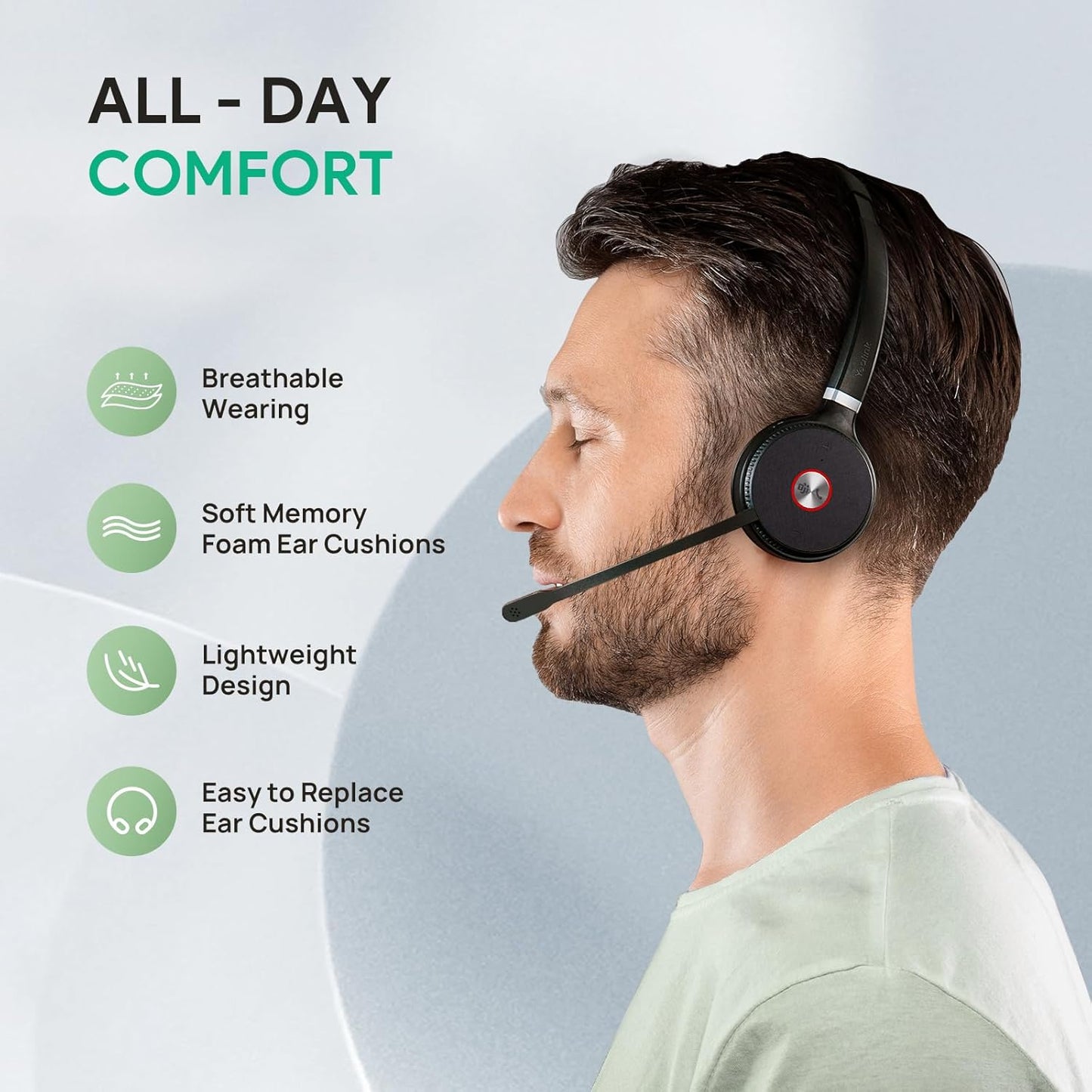 Yealink WH62 Dual UC DECT Wireless Headset, 525 ft Long Range, Work Headphones with Base, 2X Noise Canceling Mic for IP Phone and Computer, Office Headsets Call Control, Ringer,14H Talk Time
