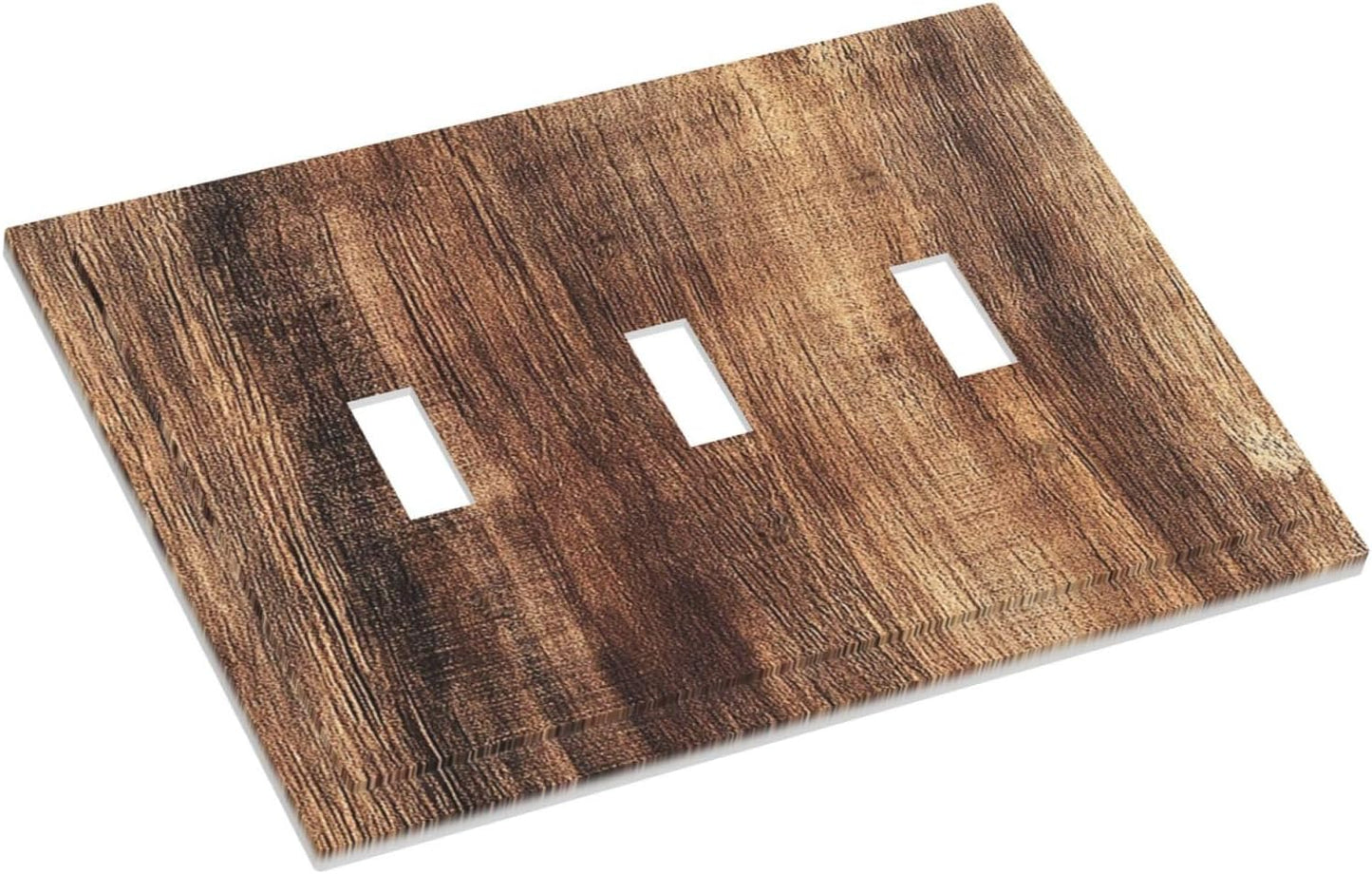 Decorative Switch Plates Vintage Rustic Brown Wood Grain 3 Gang Wall Plate Triple Toggle Light Switch Cover Faceplate Electrical Wall Panels for Bedroom Farmhouse Decor