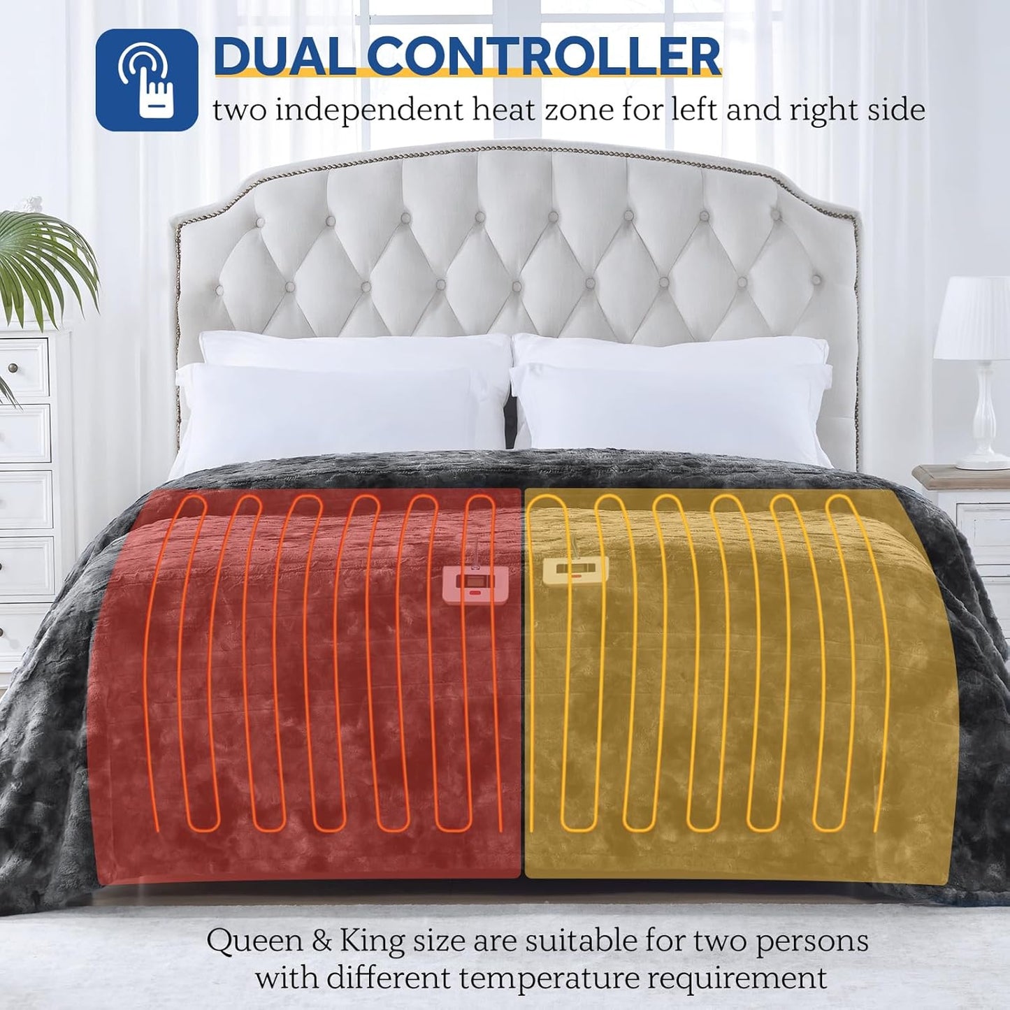 Sealy Electric Blanket Queen Size, Faux Fur & Flannel Heated Blanket with 10 Heat Setting & 1-12 Hour Auto Shut Off, Fast Heating Blanket, Machine Washable, Grey, 84 x 90 Inch