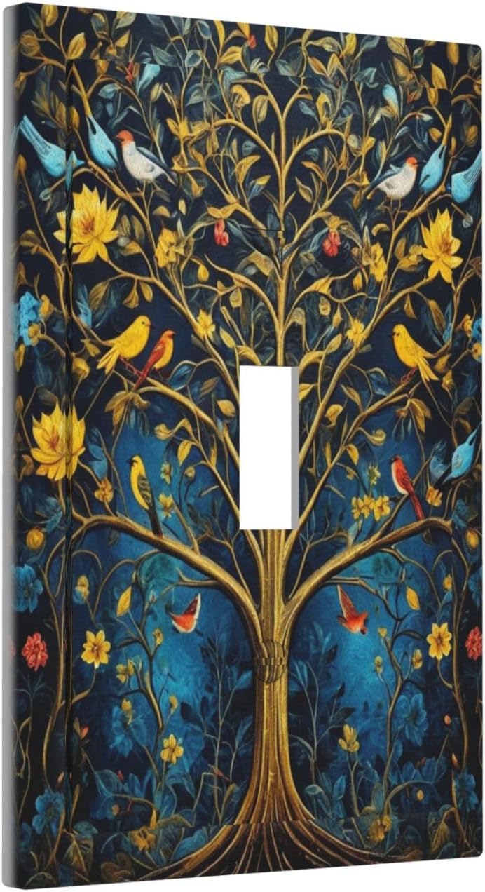 Decorative Switch Covers Plate Gold Tree With Birds Flowers on Branches 1 Gang Wall Plate Oversized Single Toggle Wall Cover Plate Jumbo Electrical Light Switch Plate Faceplate for Home Decor
