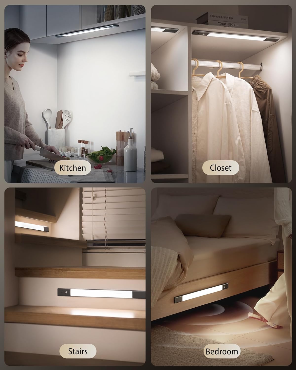 EZVALO Under Cabinet Lighting, 2-Pack Motion Sensor Lights with 4 Detachable Batteries, 76 LEDs Dimmable Closet Lights, 3 Color Temps, Under Counter Lights for Kitchen, Pantry, Wardrobe