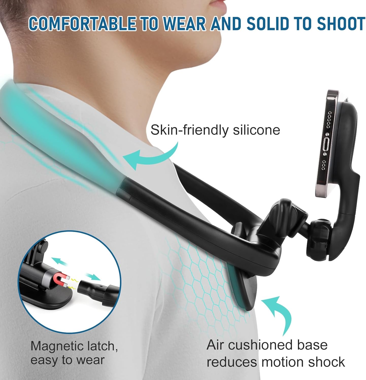 Magnetic Neck Phone Holder, Hands Free POV/Vlog Selfie Mount Flexible Neck Phone Holder for Recording, Magnetic Phone Chest Mount for iPhone 16 15 14 13 Seires and All Smartphones
