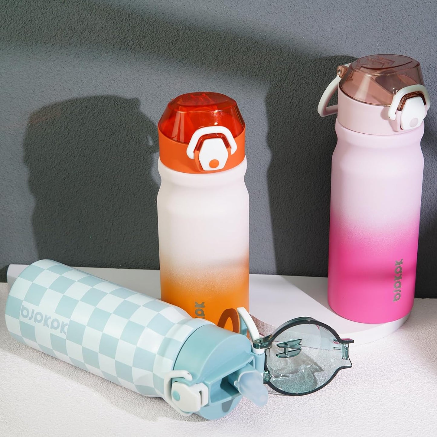 BJPKPK Insulated Water Bottle 18oz Stainless Steel Water Bottles with Straw and Carry Handle Double Wall Metal Thermal Flask,Orange