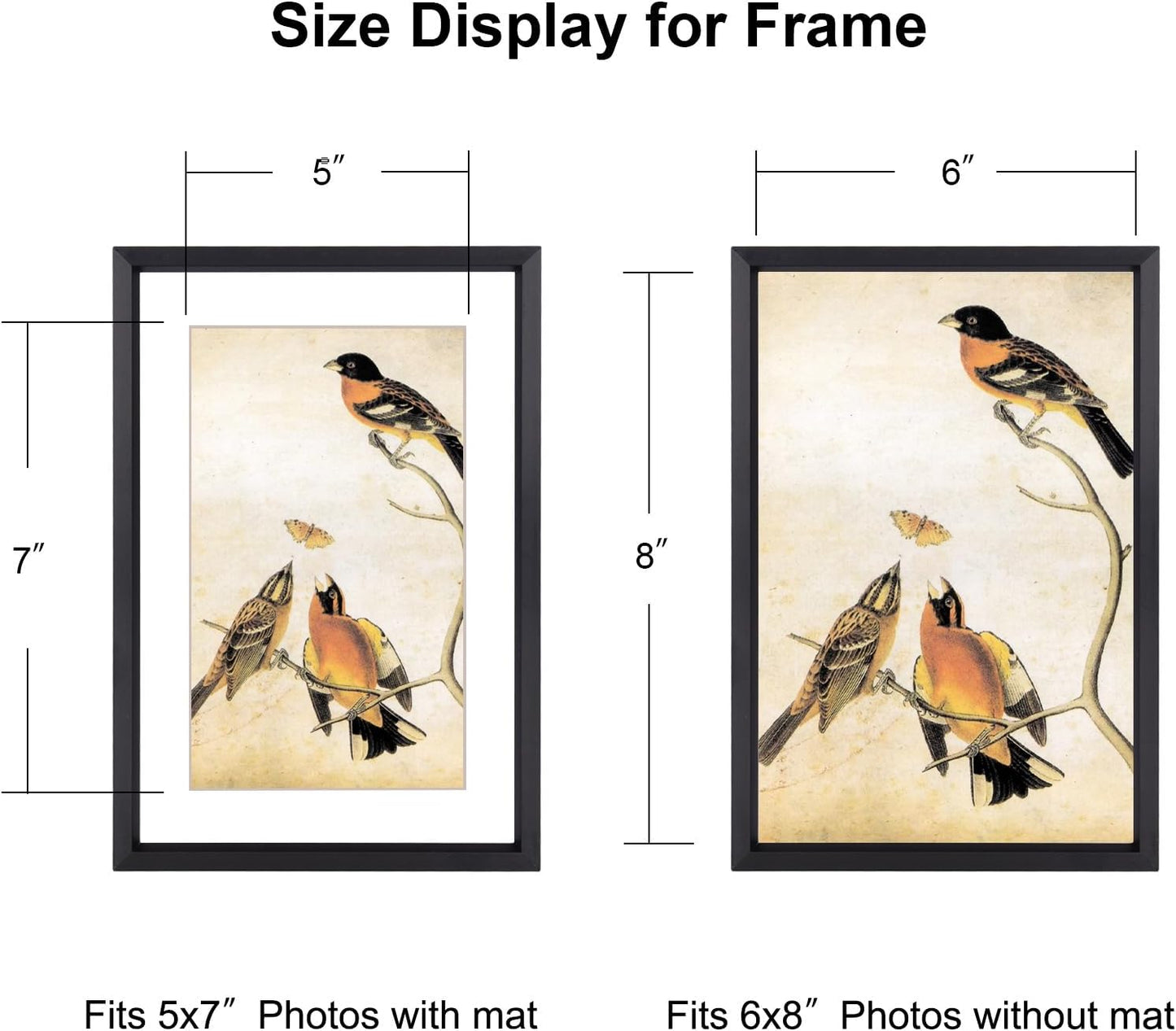 6x8 Picture Frame, Black Aluminum Metal Photo Frames with HD Glass, Fits 5x7 with Mat or 6 x 8 without Mat, Display for Wall and Table