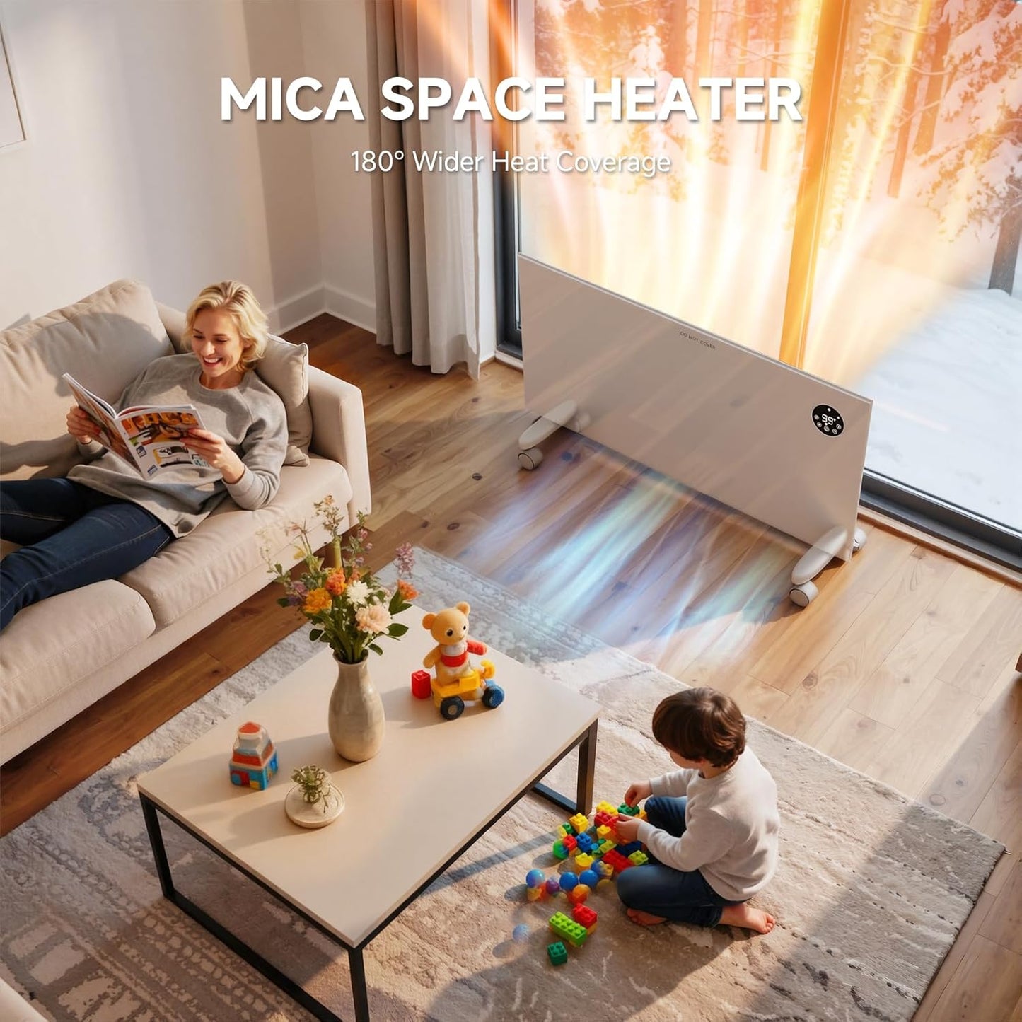Pasapair Convection Panel Space Heater Indoor Use, 1500W Electric Heater with Wifi App Control, Smart Mica Infrared Heater with Programmable Thermostat, Wall Mount or Standing, Quiet & Eco Mode