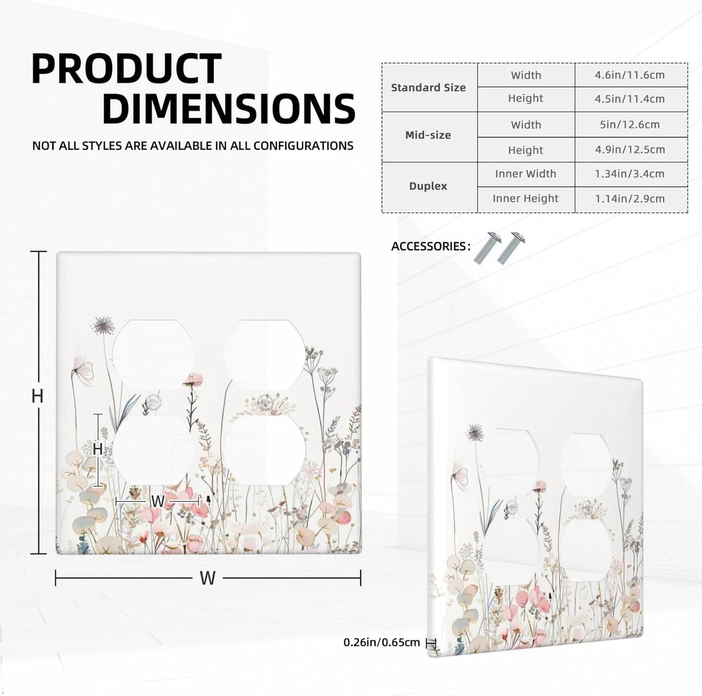 Floral Watercolor Wildflower Dandelion Plant Outlet Covers 2 Gang Double Duplex Decorative Light Switch Covers Electrical Wallplates Socket Faceplate for Farmhouse Bed Room Decor