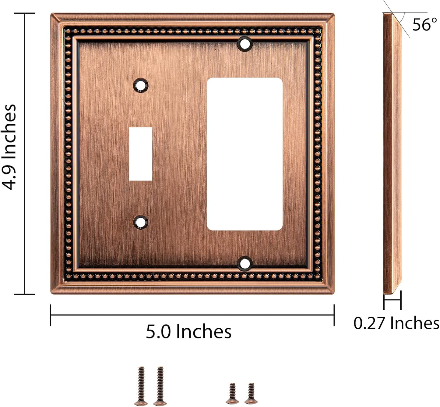 Henne Bery Sunken Pearls Heavy Duty Decorative Wall Plate Switch Plate Outlet Cover (Toggle/Decorator, Antique Copper)
