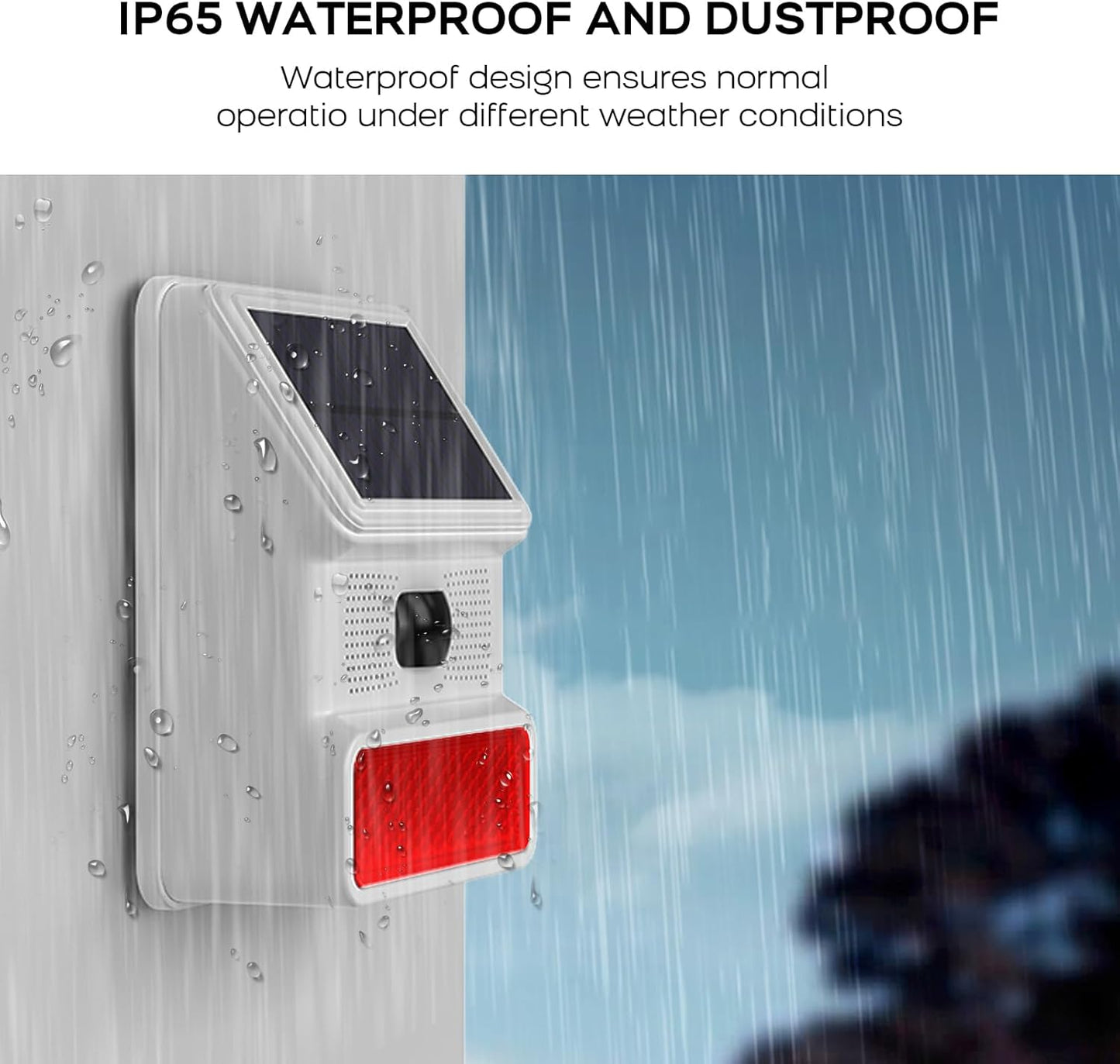 PGST Solar Alarm Motion Detector,Outdoor Security Siren Sensor with Flashing Light,IP65 Waterproof,Remote Control,21 Sound Switching Options,120dB Loud Noise Maker for Farm,Yard,Garden,Fish Pond