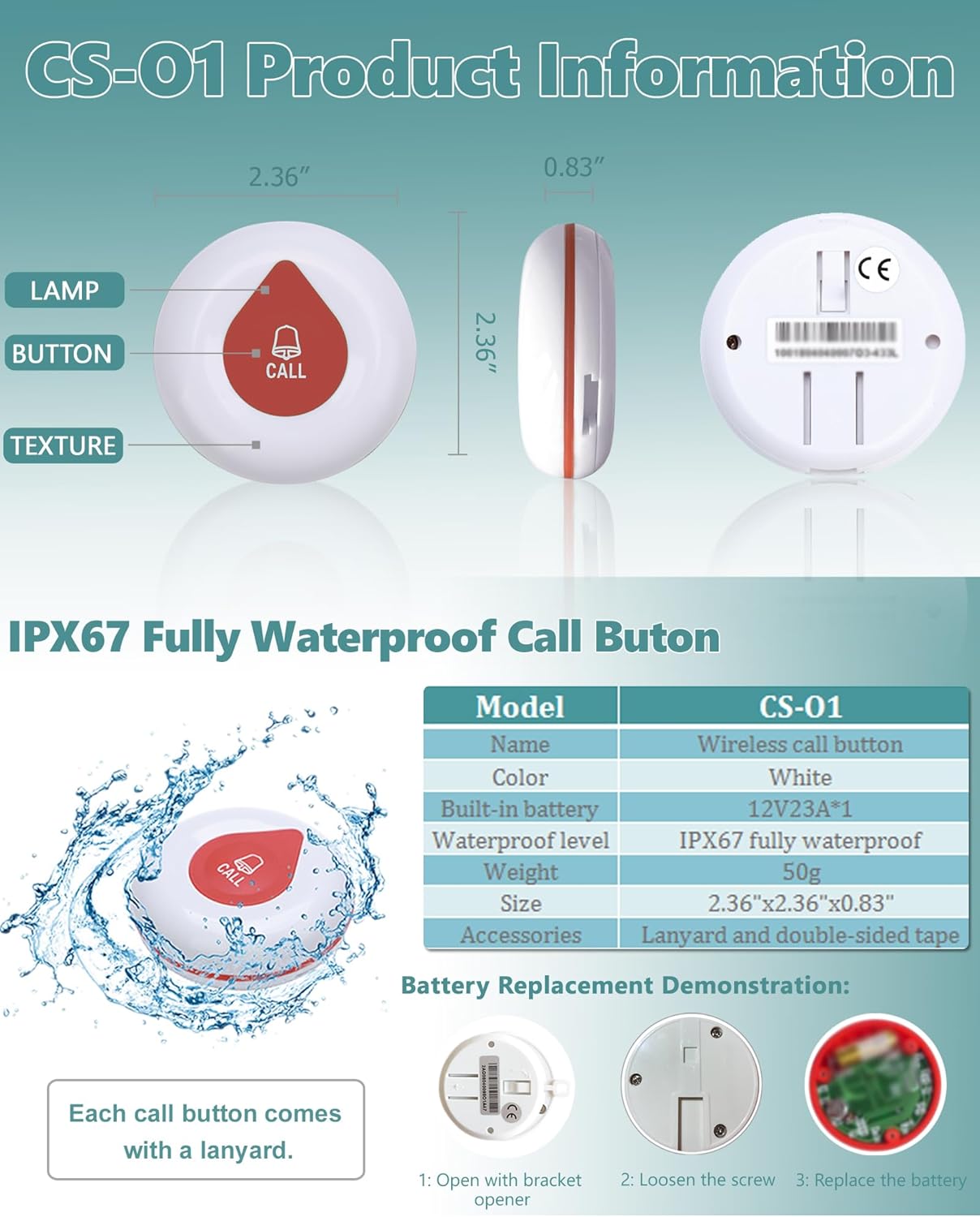 Wireless Calling System Caregiver Pager System 1200+ ft with 1 Display Receiver/Wireless Remote Control /10 Waterproof Call Buttons for Nursing Home Clinic Caregiver