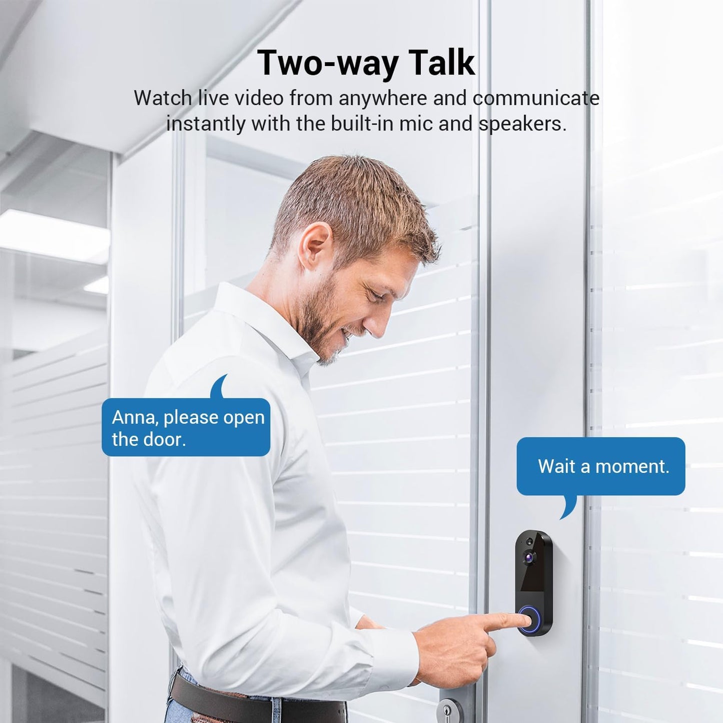 1080p Wireless Video Doorbell Camera, Live View, Night Vision, Two Way Audio, Cloud Storage, AI Motion Detection, Indoor/Outdoor Surveillance, Battery Powered, 2.4G WiFi Only
