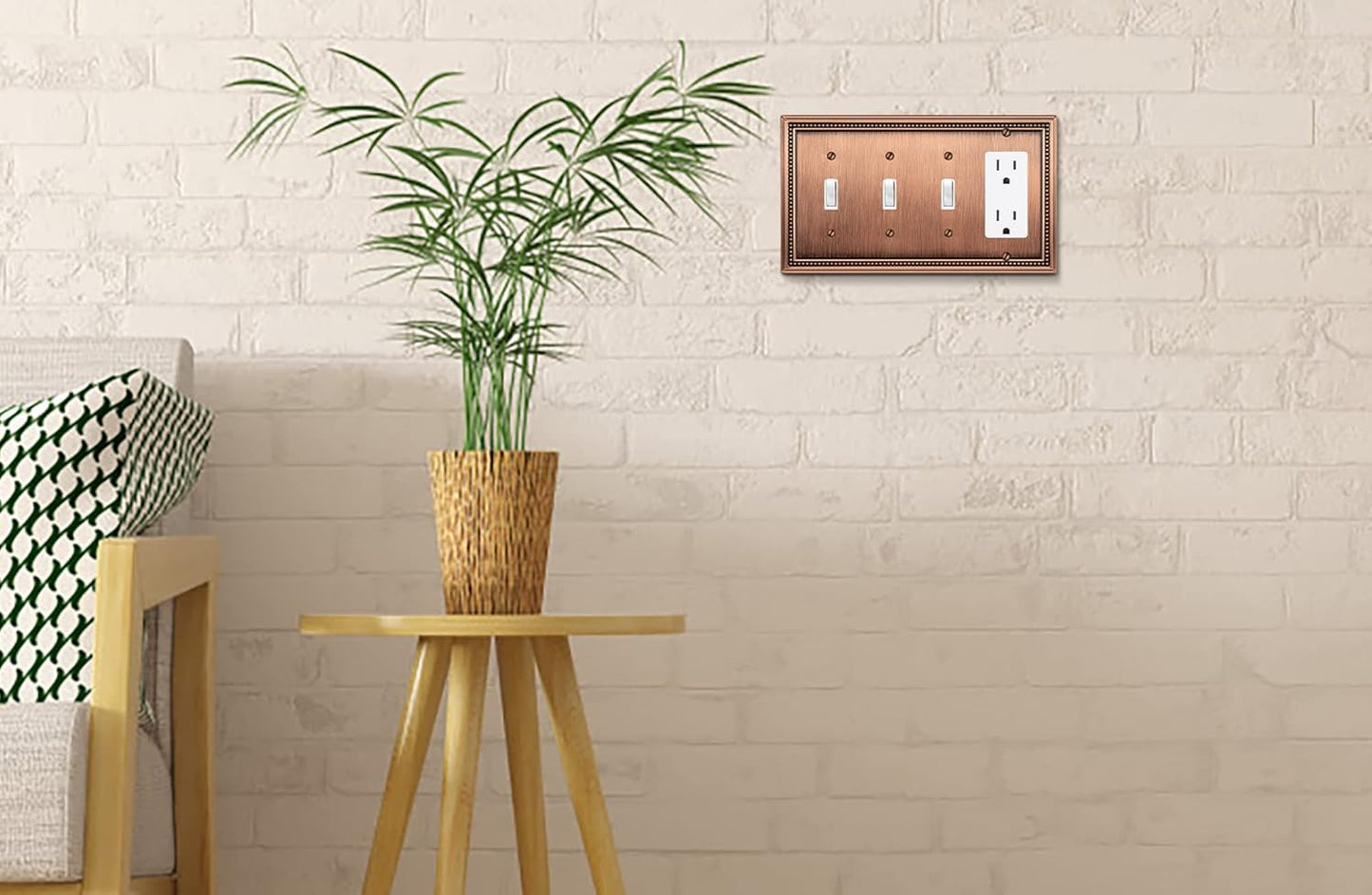 Henne Bery Sunken Pearls Heavy Duty Decorative Wall Plate Switch Plate Outlet Cover (Triple Toggle/Single Decorator, Antique Copper)