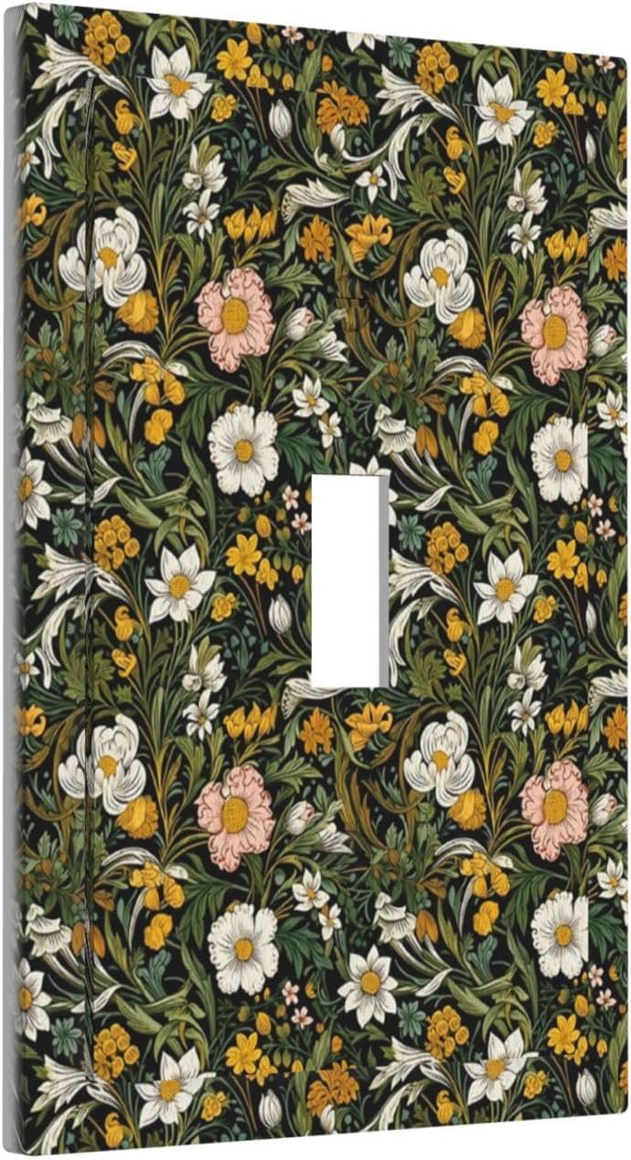 Decorative Light Switch Plate Covers Rustic Green Leaf White Daisy Yellow Floral 1 Gang Light Switch Cover Plate Single Toggle Wall Plate Outlet Covers Faceplate for Bedroom Home Decor