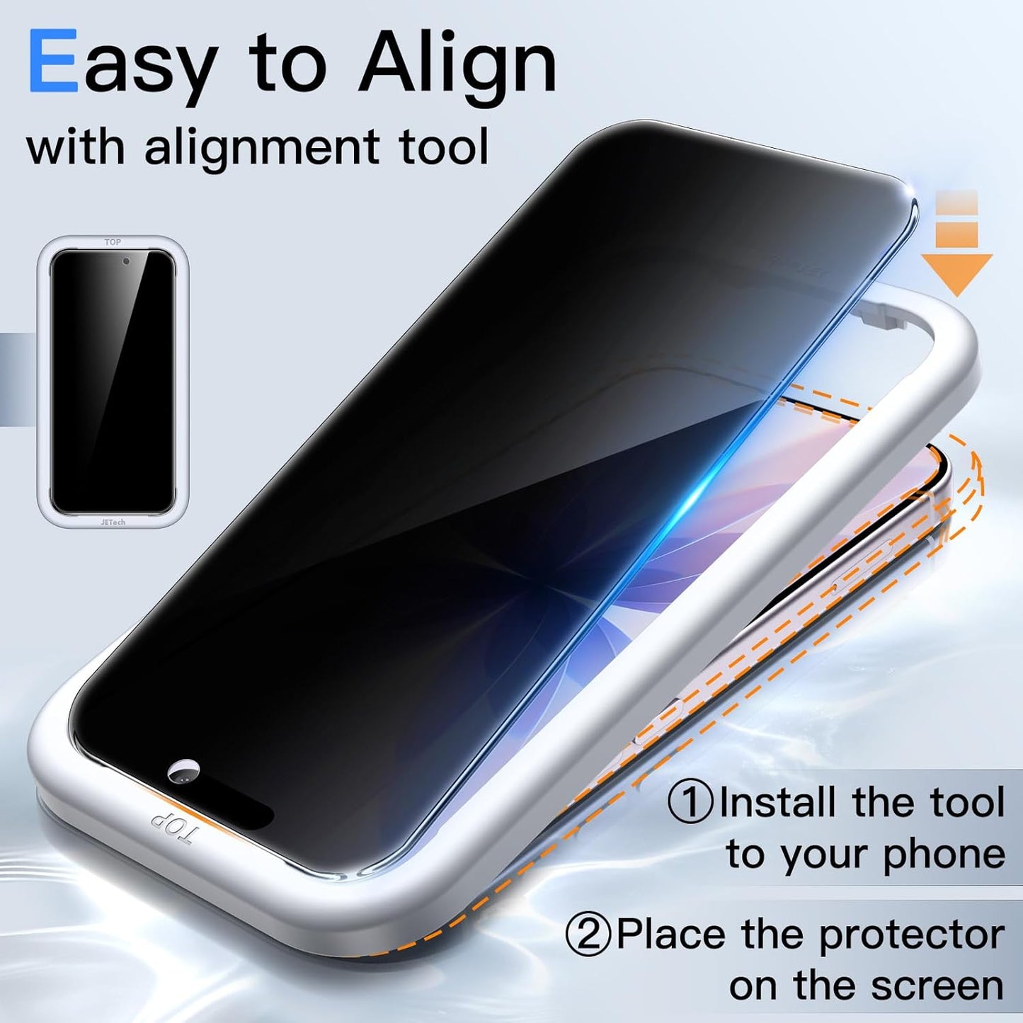 JETech Privacy Screen Protector for iPhone 17 6.3-Inch with Camera Lens Protector, Anti-Spy Tempered Glass Film, Easy Installation Tool, 2-Pack Each