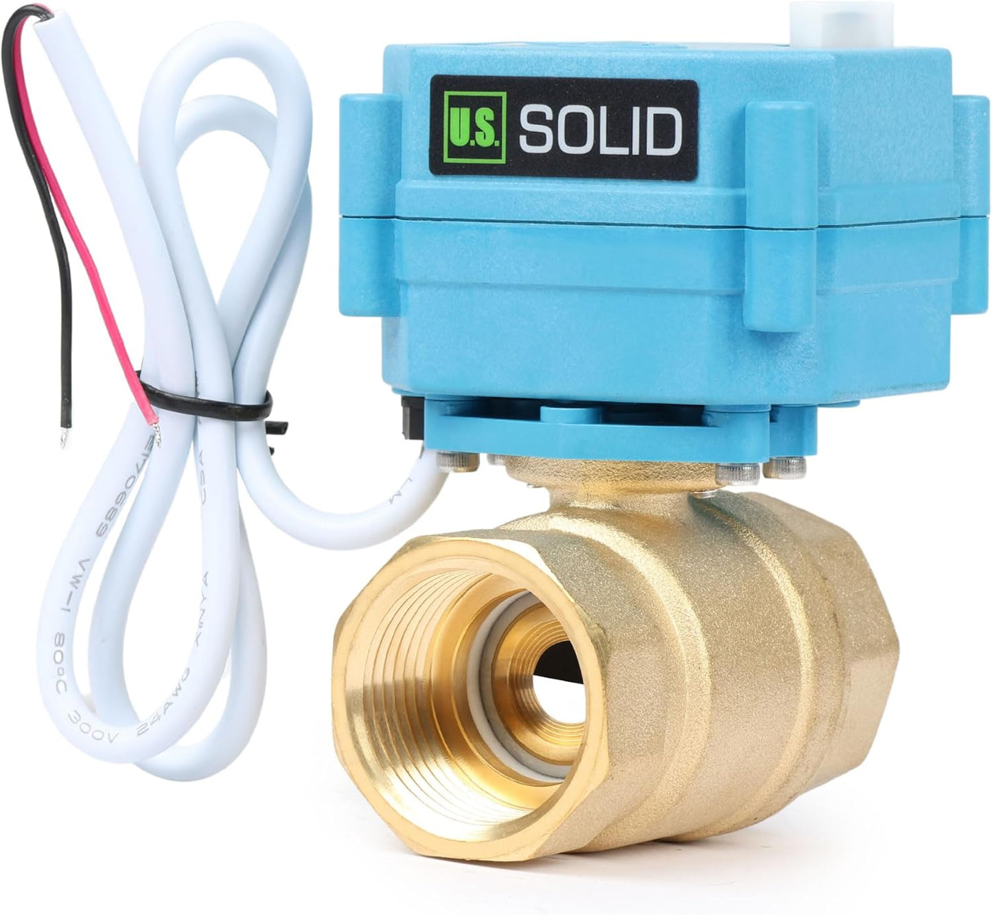 U.S. Solid Motorized Ball Valve - IP67 1inch Brass Ball Valve 110-230V with Waterproof Cover, Full Port, 2 Wire Auto Return, Normally Closed
