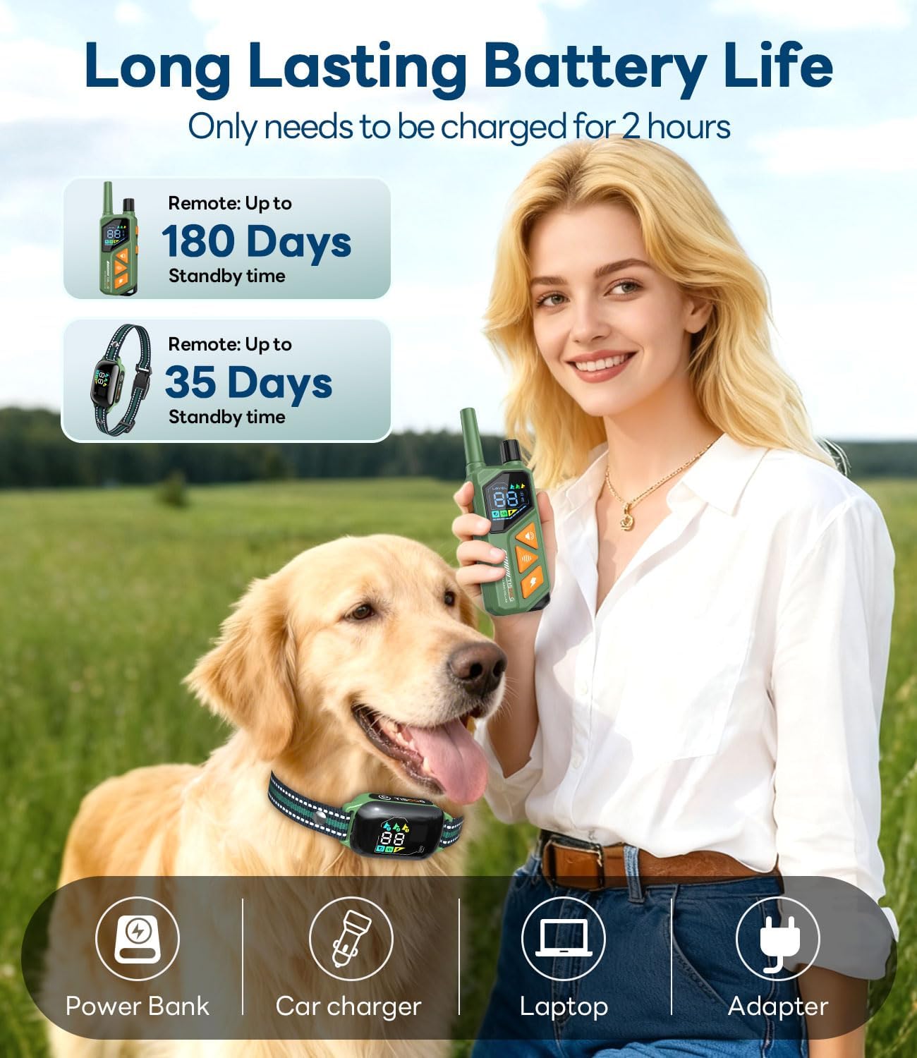 Dog Shock Collar - 3300FT Dog Training Collar with Remote, IPX7 Waterproof Electric Dog Collar with 4 Training Modes, Security Lock, Rechargeable E-Collar for Small Medium Large Dogs (Green)