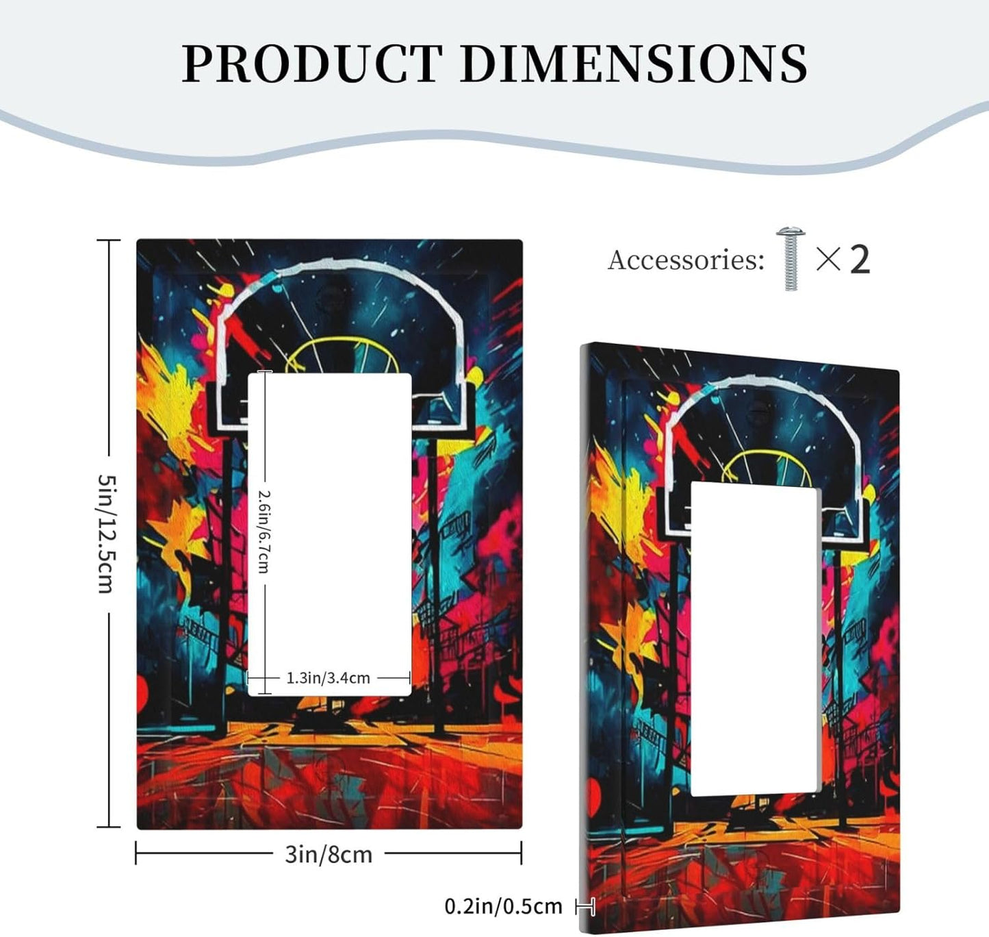 Colorful Graffiti Basketball Sport Basket Hippie 1 Gang Rocker Light Switch Covers Single Decora Outlet Wall Plate Decorative Switchplate Faceplate GFCI for Country Bathroom Bedroom Decor