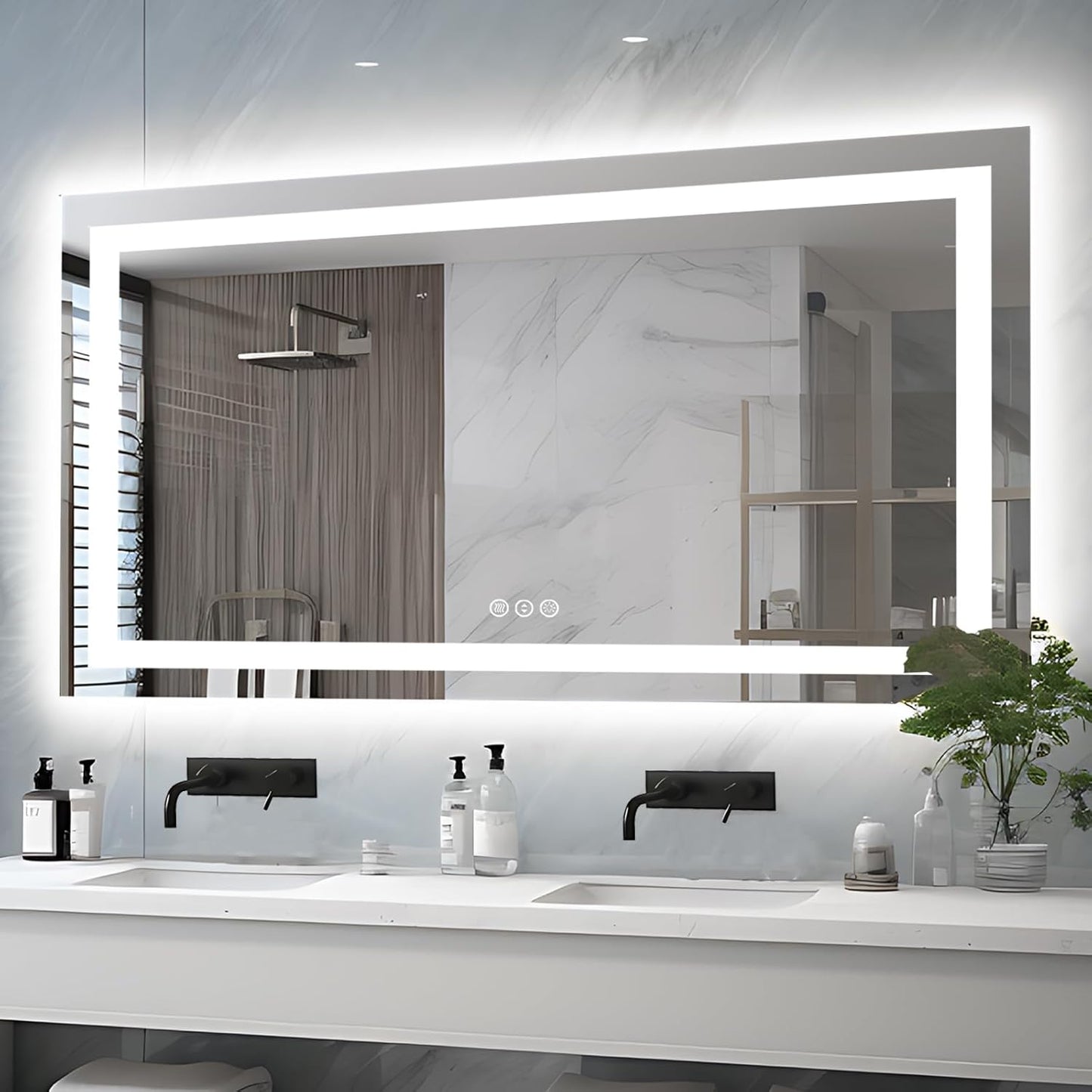 72"x36" Bathroom Mirror with Lights (Front and Backlit), Anti-Fog LED Lighted Bathroom Mirror, Stepless Dimmable Vanity Mirror, 3 Colors Smart Mirror (Horizontal/Vertical)