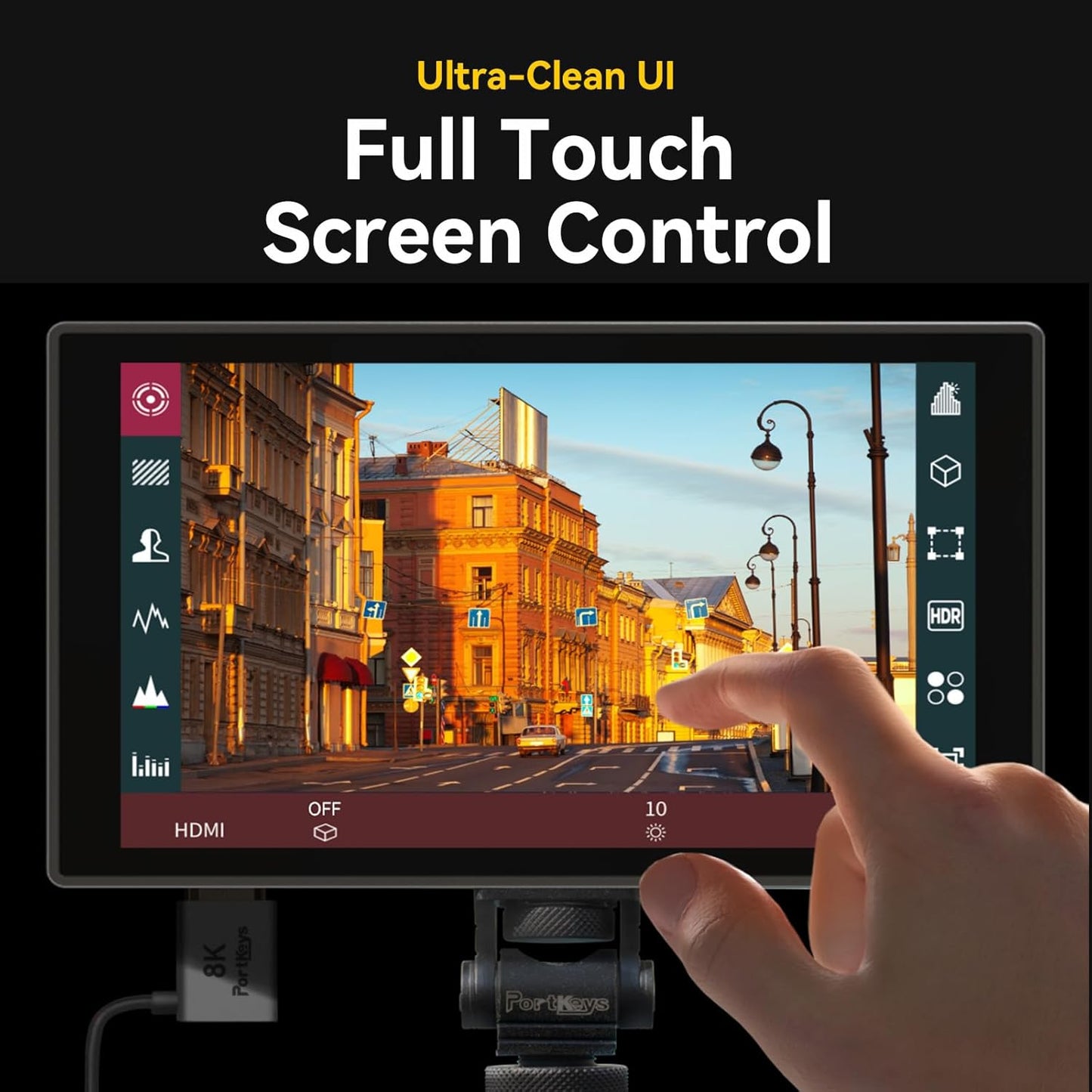 Portkeys HD7T Camera Field Monitor 7'' 1000nit High Brightness Touchscreen Camera Monitor with Top Shortcut Keys Suitable for DSLR with S0NY NP-F550 Battery