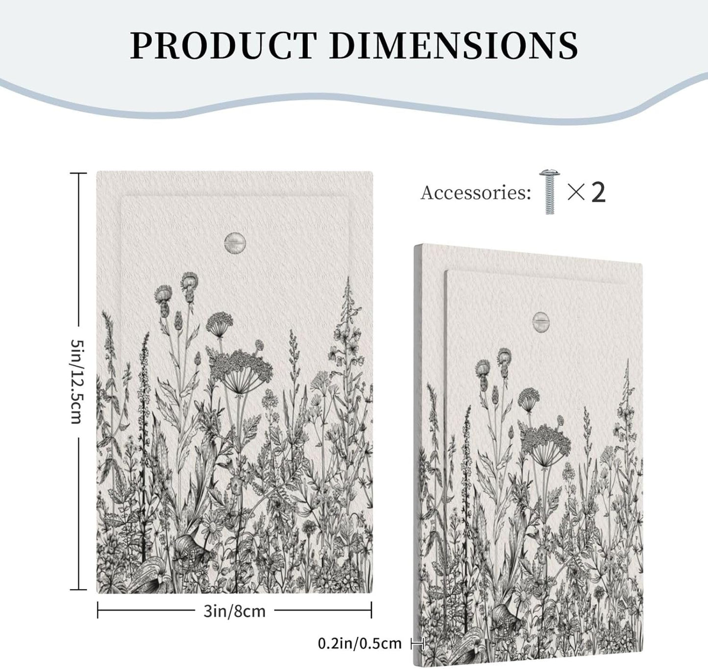 Decorative Light Switch Plate Covers Sketches of Wildflowers and Grasses 1 Gang No Device Single Blank Outlet Covers Wall Plate Light Switch Cover Plate Faceplate for Bedroom Home Decor