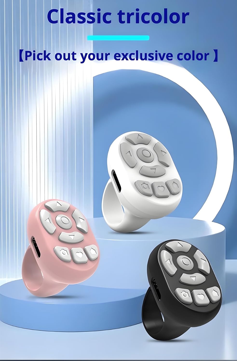 TK Rechargeable Fingertip Wireless Bluetooth Remote Control TK Scrolling Ring, RC Page Turner Music Video Camera Shutter for iPhone Android (White)