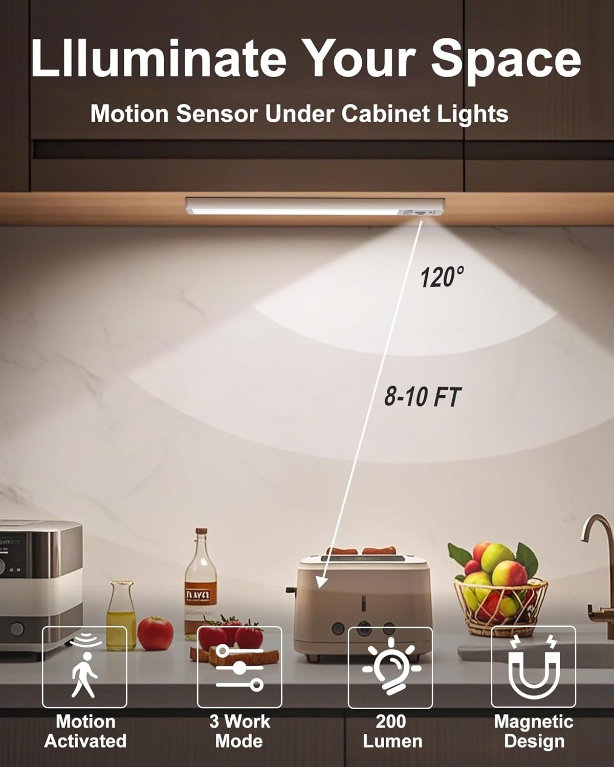 SZOKLED Under Cabinet Lighting Motion Sensor, 111-LED Magnetic Wireless Closet Lights with Timer & Dimmable & 3 Color Temperatures for Kitchen, Counter, Stairs (3 Pack)