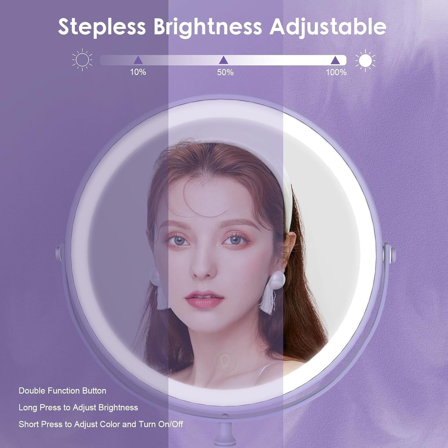 Lighted Makeup Mirror, 3000 mAh Rechargeable Double Sided Magnifying Vanity Mirror with 3 Colors, 1x/10x, 360° Rotation , Brightness Adjustable Magnification Cosmetic Light up Mirror, Women Gift