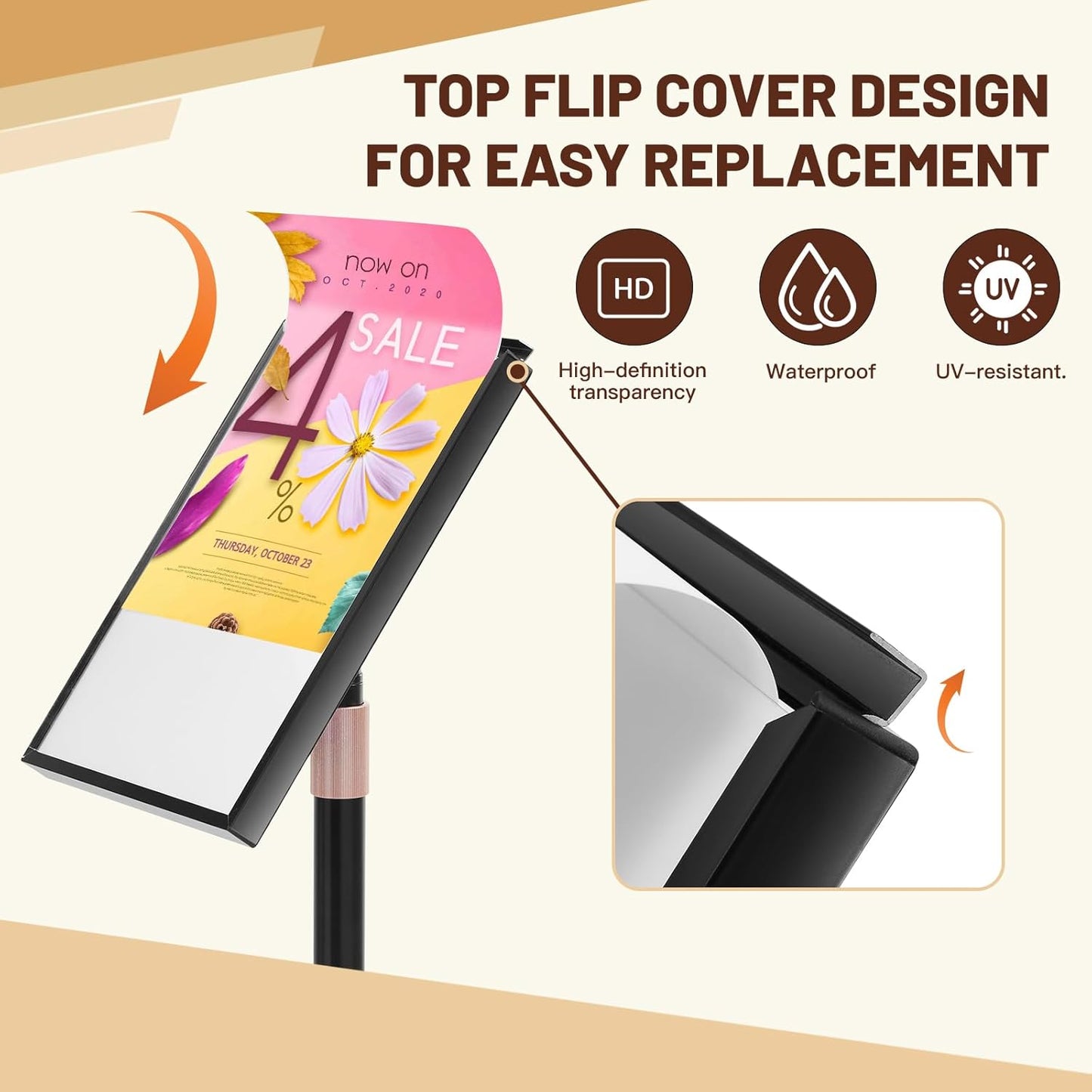 Sign Holder Stand 8.5x11 inch - Flip Open Pedestal Floor Standing Sign Holder, Adjustable Versatile Sign Stands for Display, Floor Sign Holder with Easy Replacement for Events and Promotions (2 PACK)