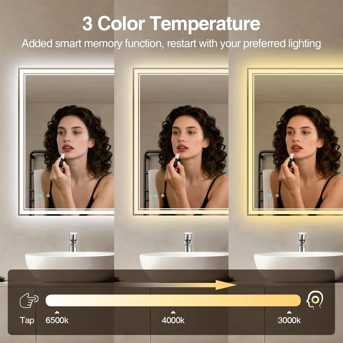 24"x 32" LED Bathroom Mirror with Anti-Fog, Dimmable Backlit + Front Lit, 3-Color LED Bathroom Vanity Mirror for Wall, Memory Function, Shatter-Proof Glass, ETL Listed(NHYJ6822D-NA)