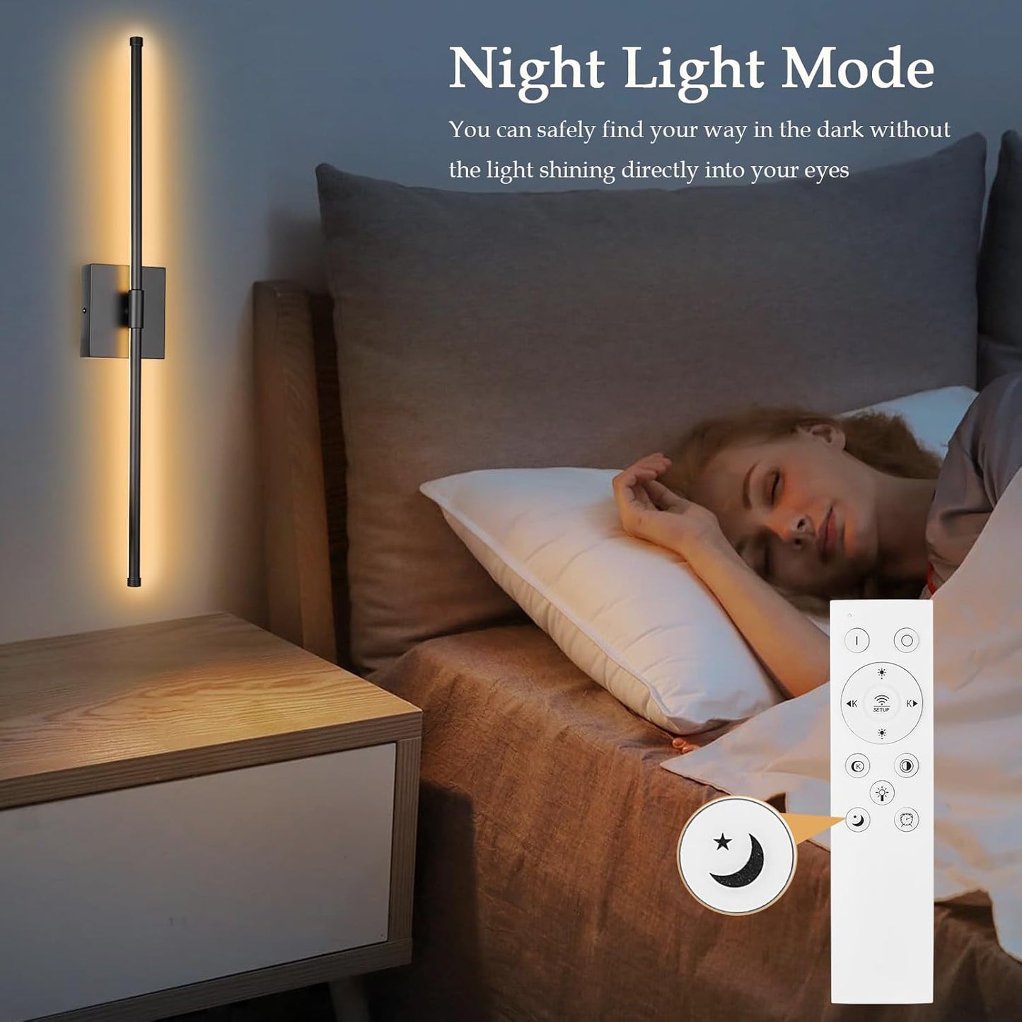 LED Wall Sconces with Remote Control, Dimmable Wall Sconces Set of Two, 5 Colors 3000K-6500K & Dimmable, Hardwire Wall Light with Timer & Night Light, LED Black Wall Lamps for Living Room, Bedroom