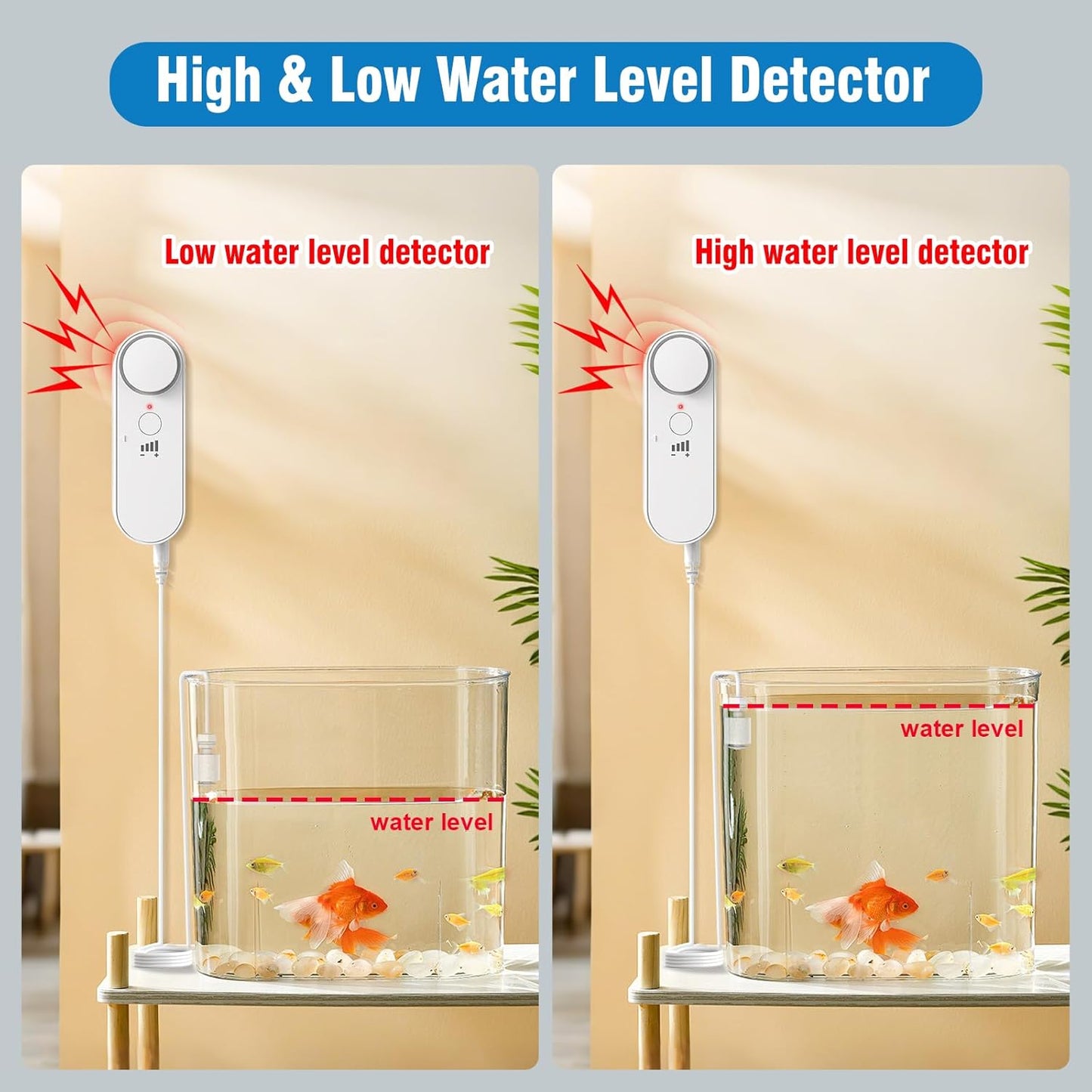 Daytech Water Level Sensor 100 dB Sump Pump Alarm Water Sensors for Leaks with 78 inch Detector Cable and 4 Volume Levels Flood Sensor for Basements(1PC)