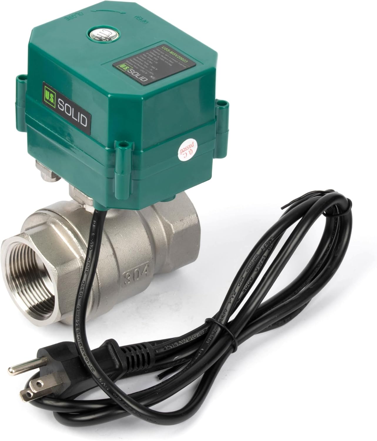 U.S. Solid 1-1/2" Motorized Ball Valve with US Plug 110VAC Stainless Steel Electrical Ball Valve,Auto Return, Normally Open