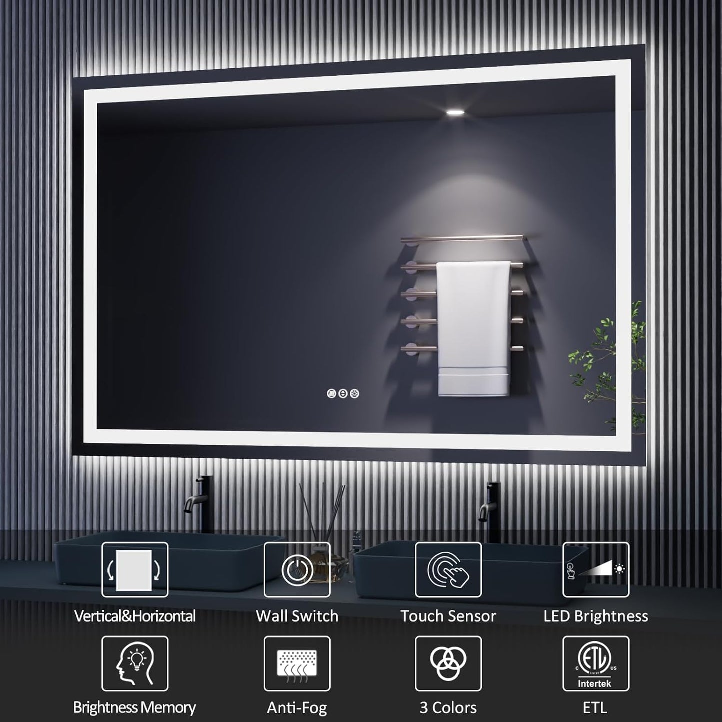 Amorho LED Bathroom Mirror, 68" X38" with Front and Backlight, Stepless Dimmable Wall Mirrors with Anti-Fog, Shatter-Proof, Memory, 3 Colors, Double LED Vanity Mirror