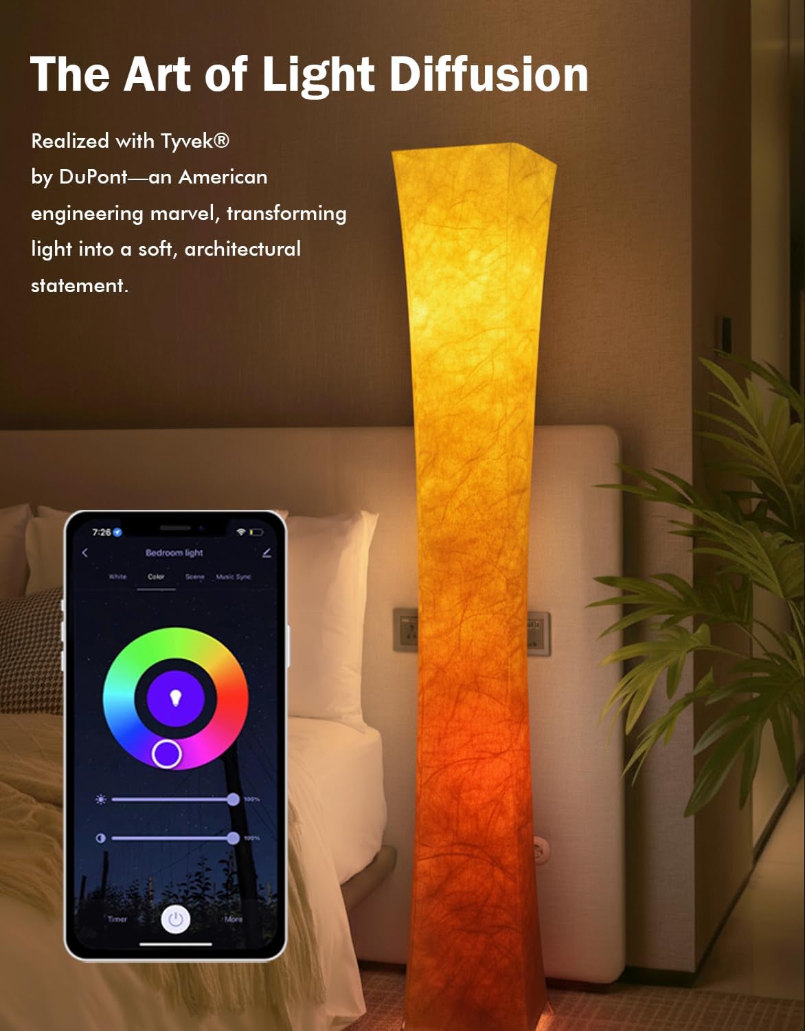 LEONC RGB+CCT Floor Lamp with Remote, 1800lm LED Tuya Smart 9W×2 Bulbs, 65" Smart Modern Floor Lamp with Alexa, Music Sync and 16 Million Colors, Color Changing Standing Lamp for Bedroom Living Room