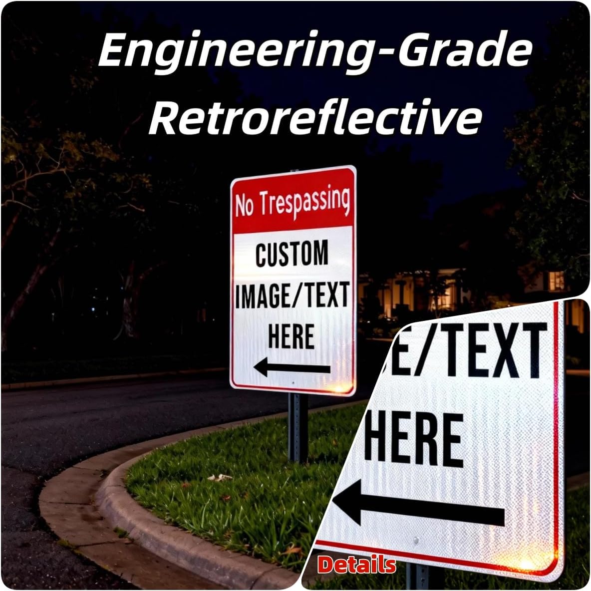 Custom No Trespassing Sign for Private Property – 16x22 Inch Aluminum, Rust-Free Weatherproof Outdoor Sign, Reflective Option, Glow-in-the-Dark, Single/Double Sided